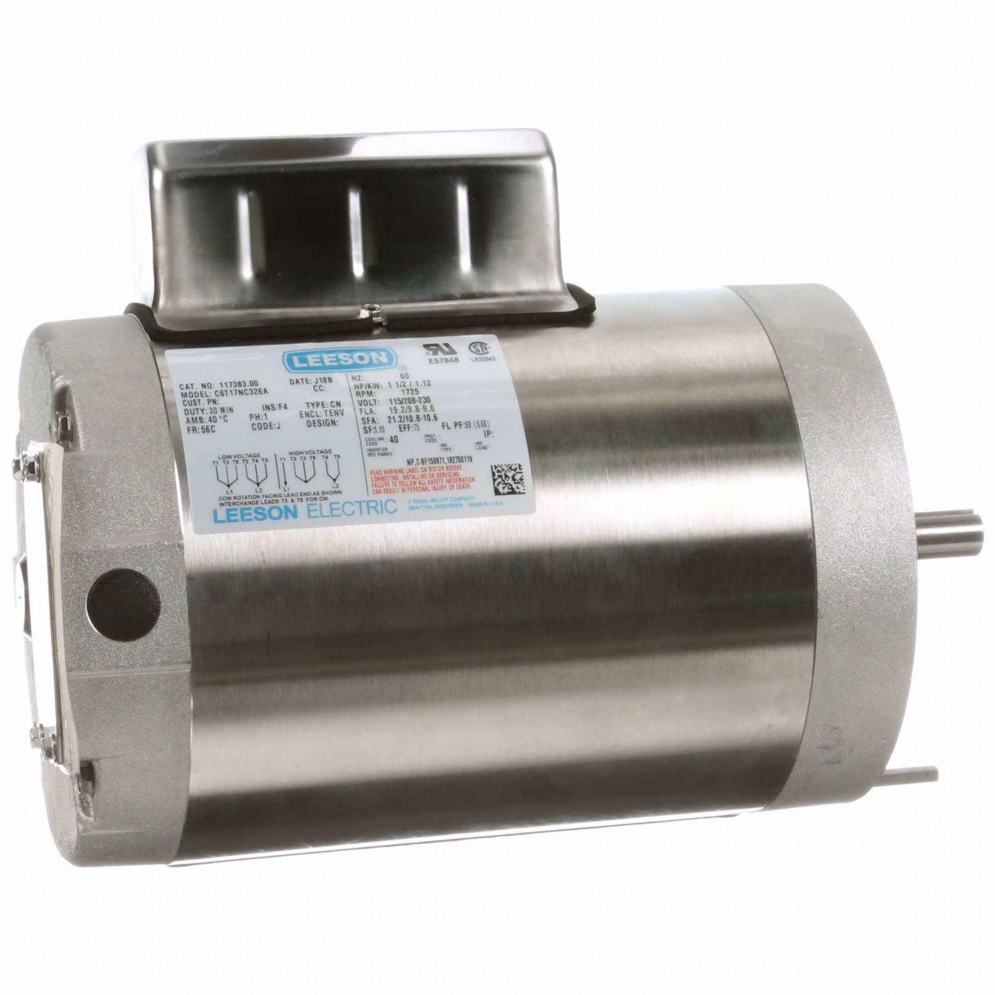 Washdown Motor: Capacitor-Start/Run,