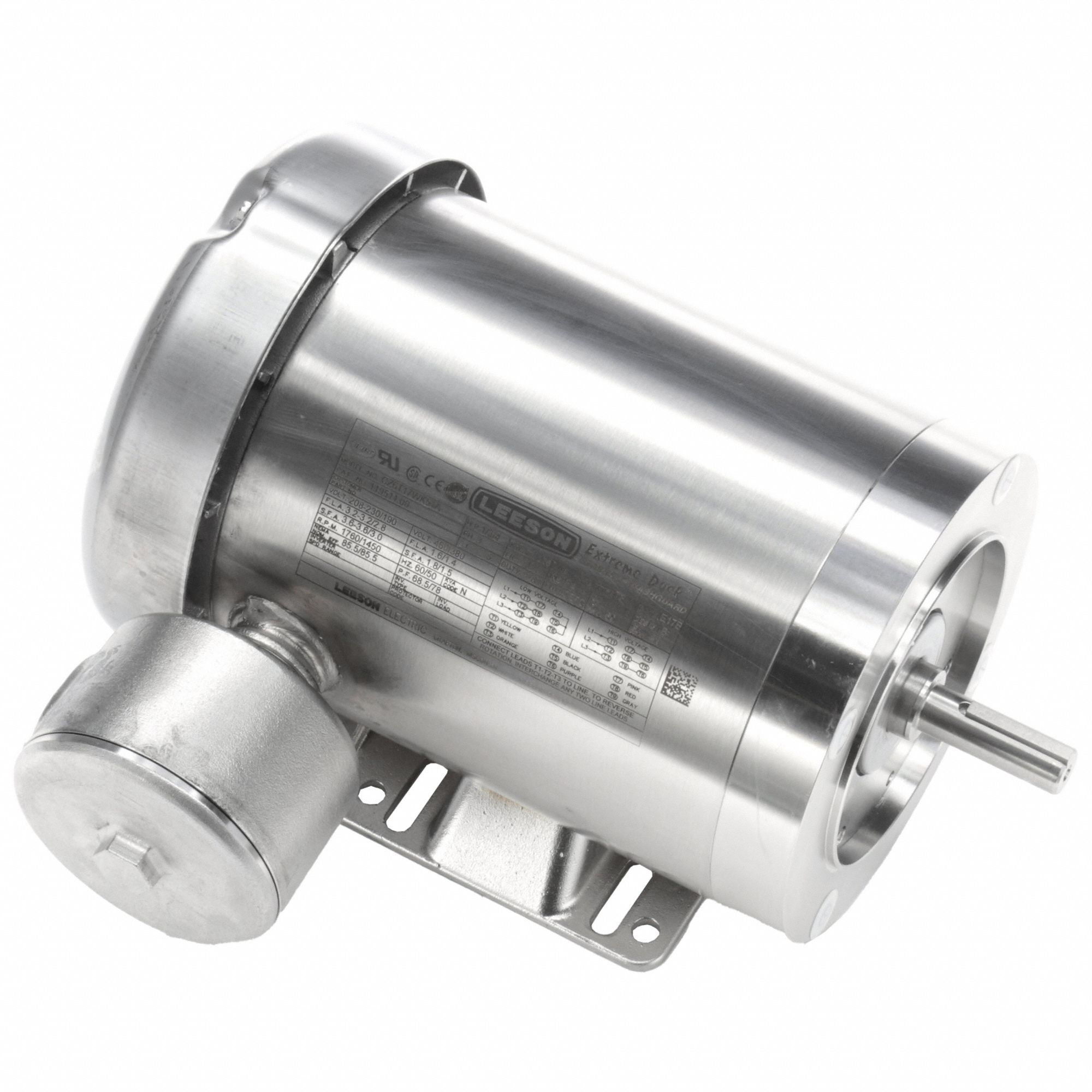 Washdown Motor: Three-Phase, 1 hp Horsepower, 1, 760 RPM RPM, 230/460V AC, 56C Frame Size