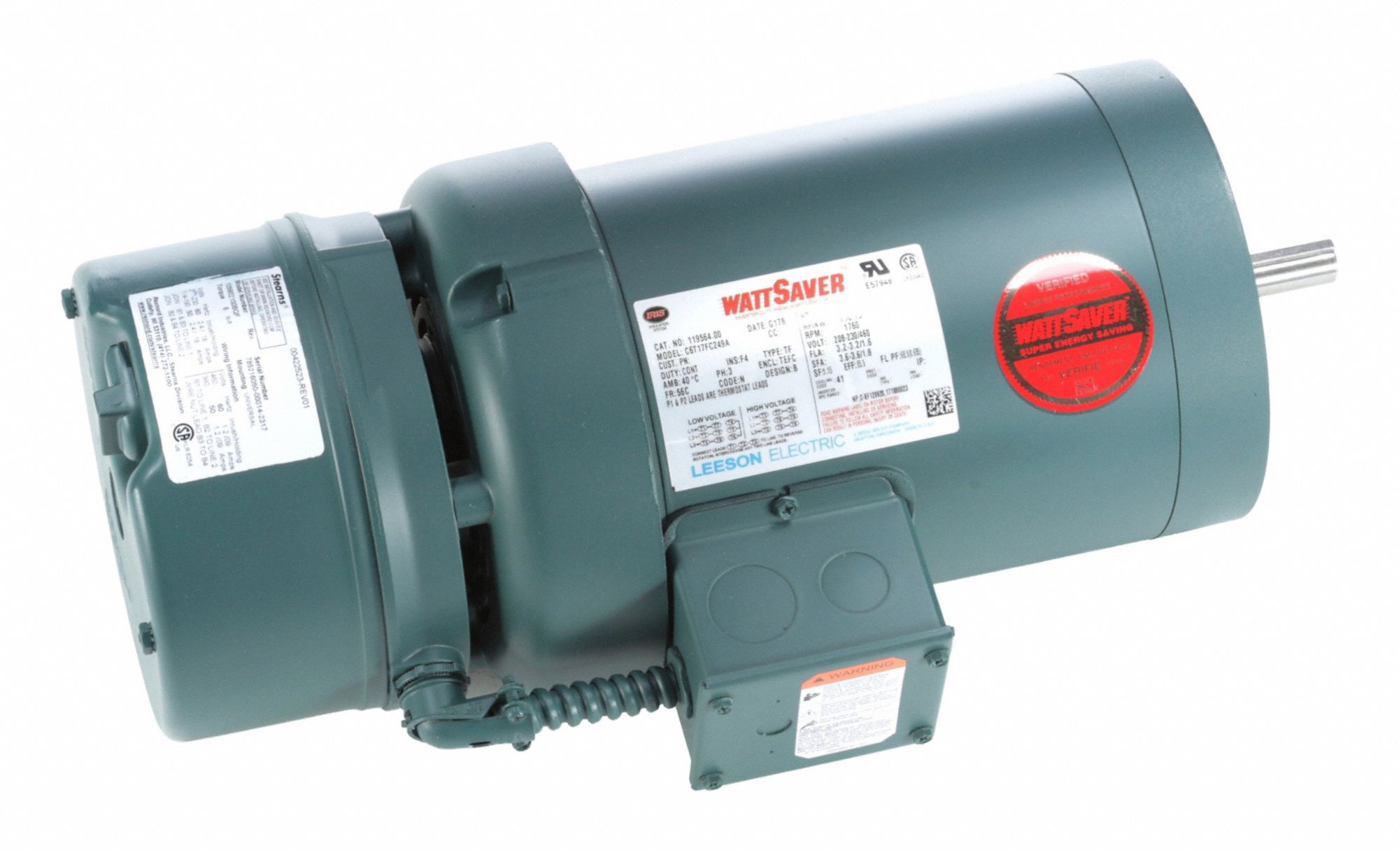 Brake Motor: Totally Enclosed Air-Over, 1 hp Horsepower, 1, 760 RPM RPM, 230/460V AC, 60 Hz, F