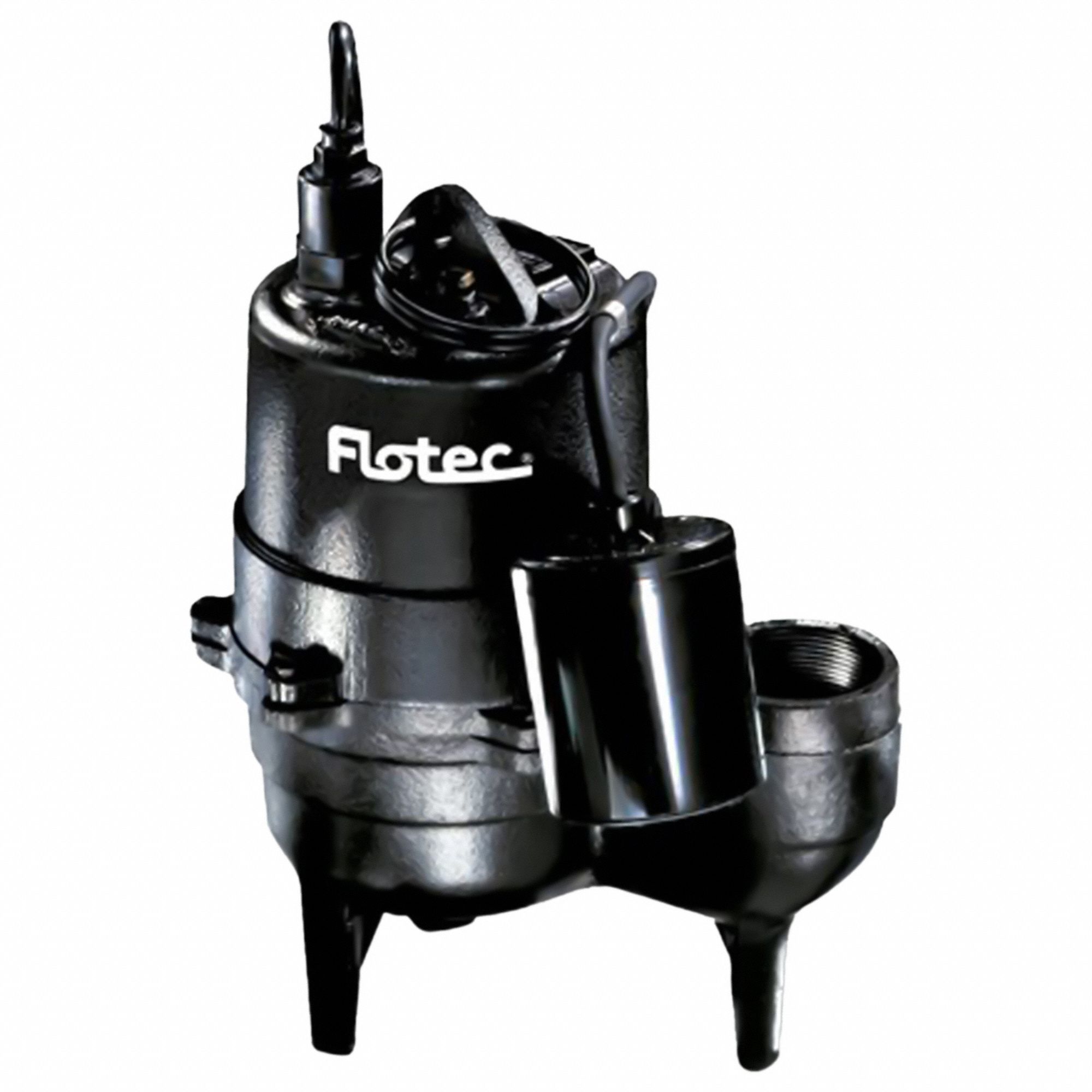 Cast Iron Sewage pump w/tethered float switch: 1/2, 115V, Tethered, 2 in Max. Dia Solids