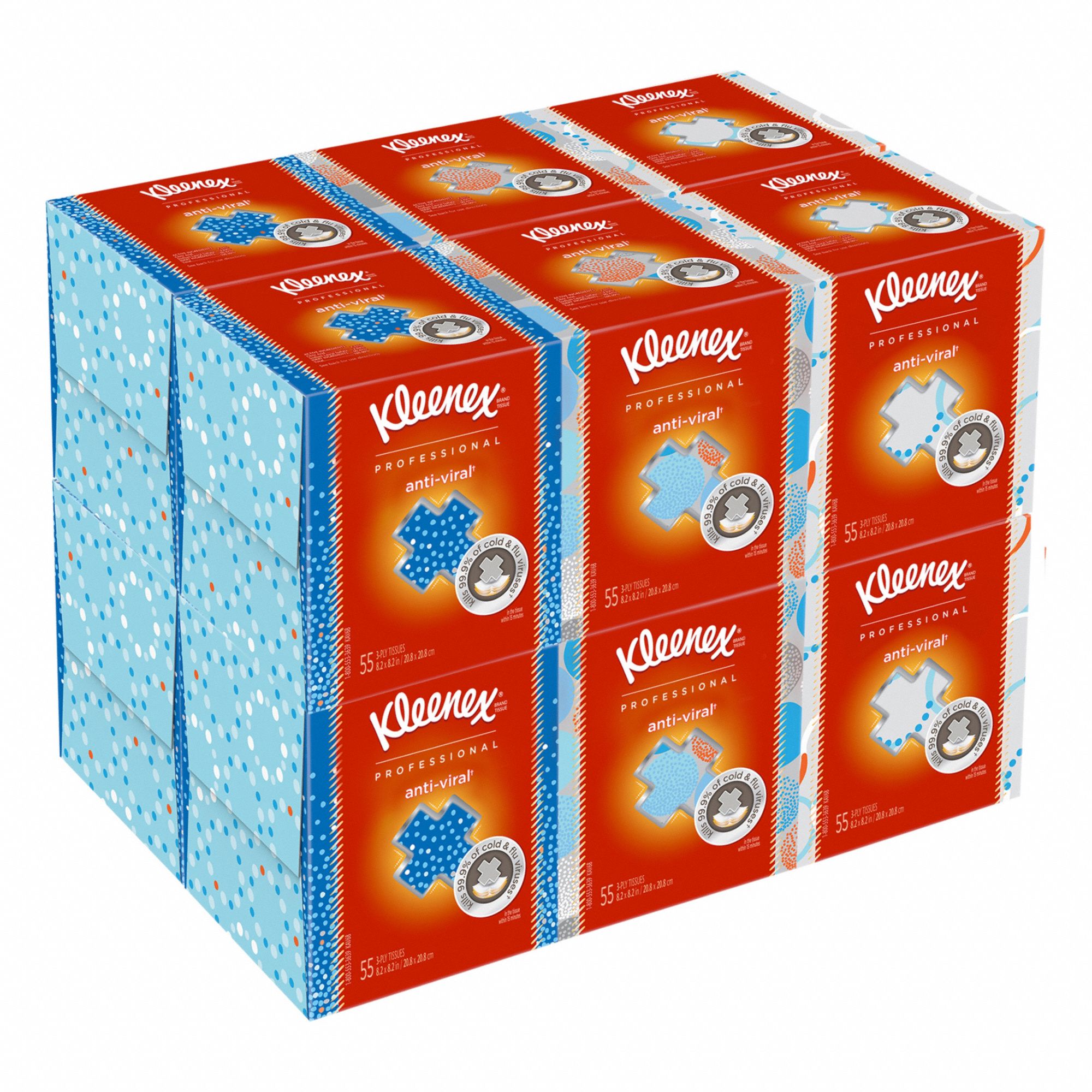 Facial Tissue: Cube, Kleenex® Anti-Viral, 8 1/4 in x 8 1/4 in Sheet Size, 55 Sheets, 12 PK