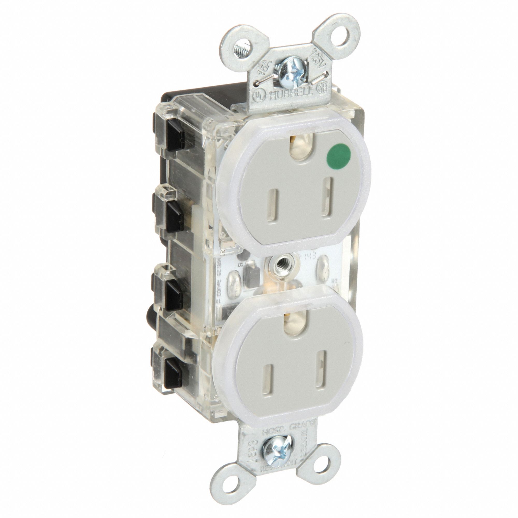 Snapconnect receptacle: Duplex, 5-15R, 15 A, 125V AC, Gray, 2 Pole / 3 Wire Poles & Wires