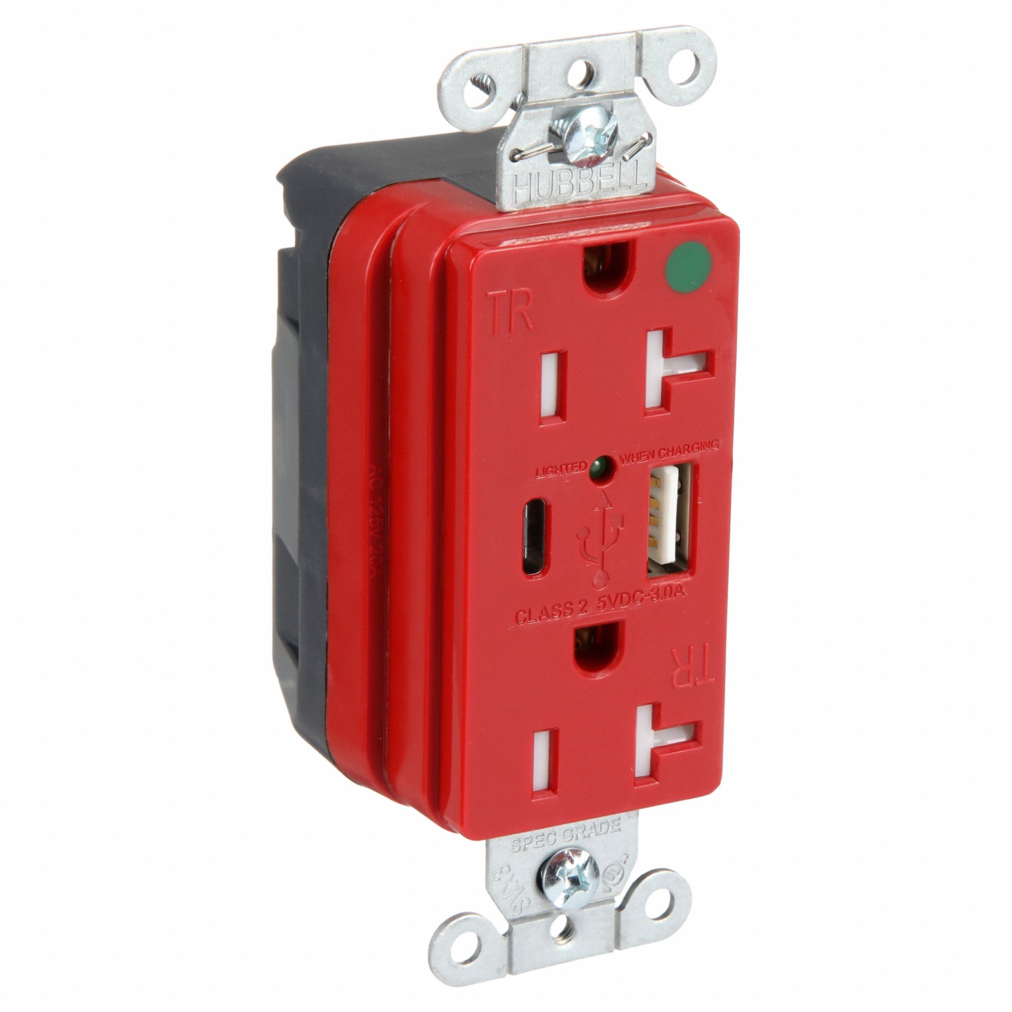 Snapconnect receptacle: 5-20R, 20 A, 125V AC, Red, A/C USB Connection Type