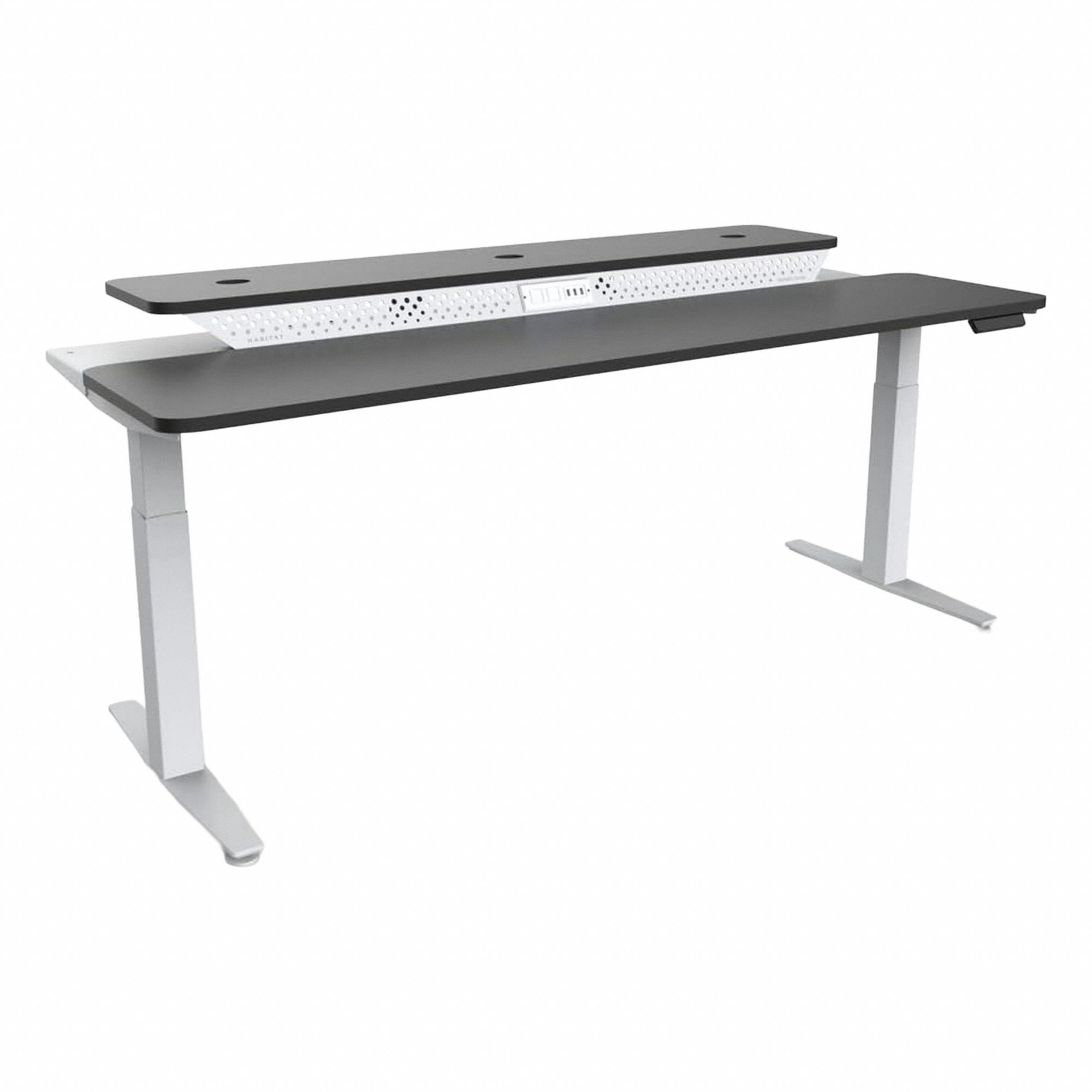 Electric Sit-Stand Desk: Black, Wood, 72 in Overall Wd, 30 in Overall Dp, Laminate/Steel