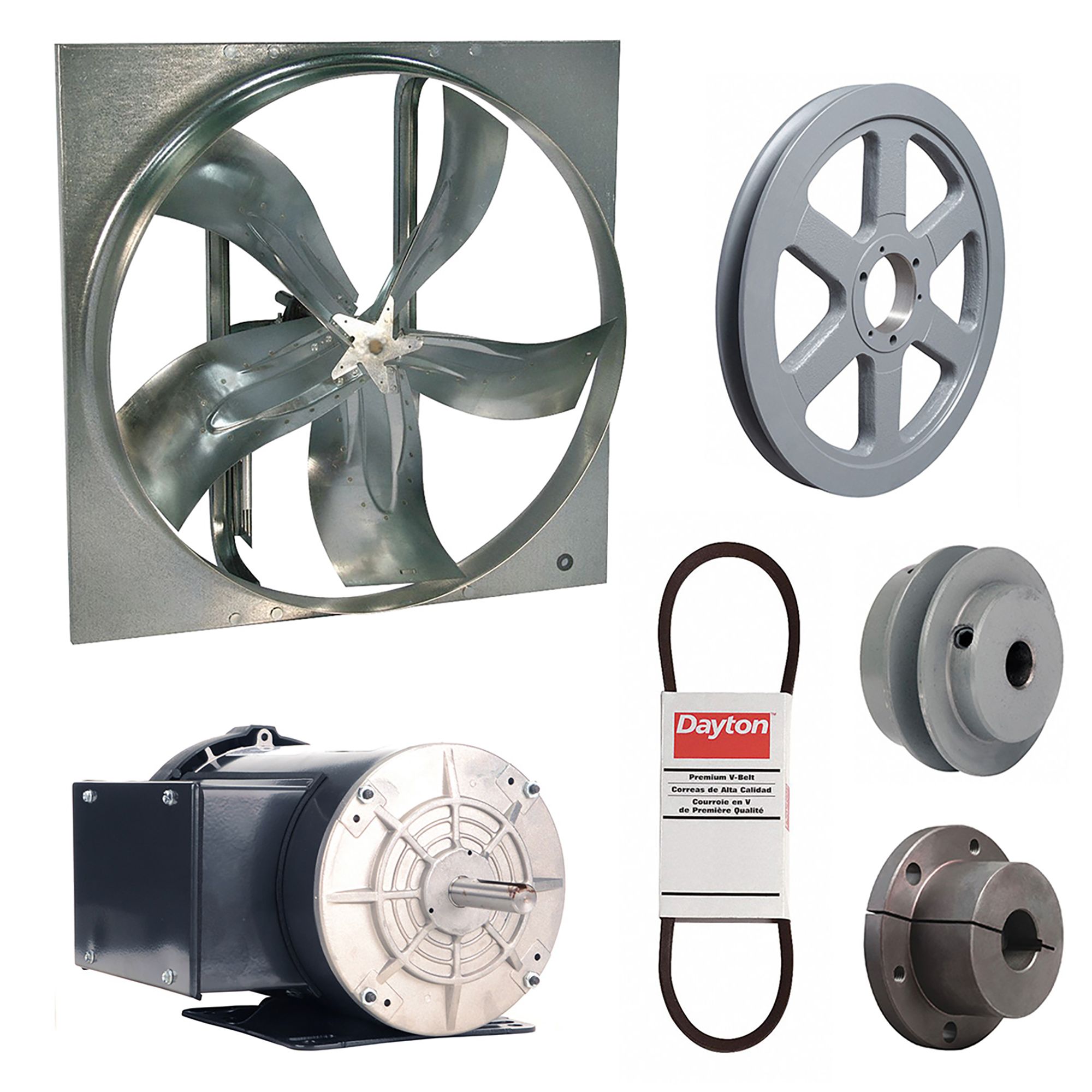 Supply Fan w/Drive Package: Belt Drive, 54 in Blade, Totally Enclosed, 30, 129 cfm, 1 ph