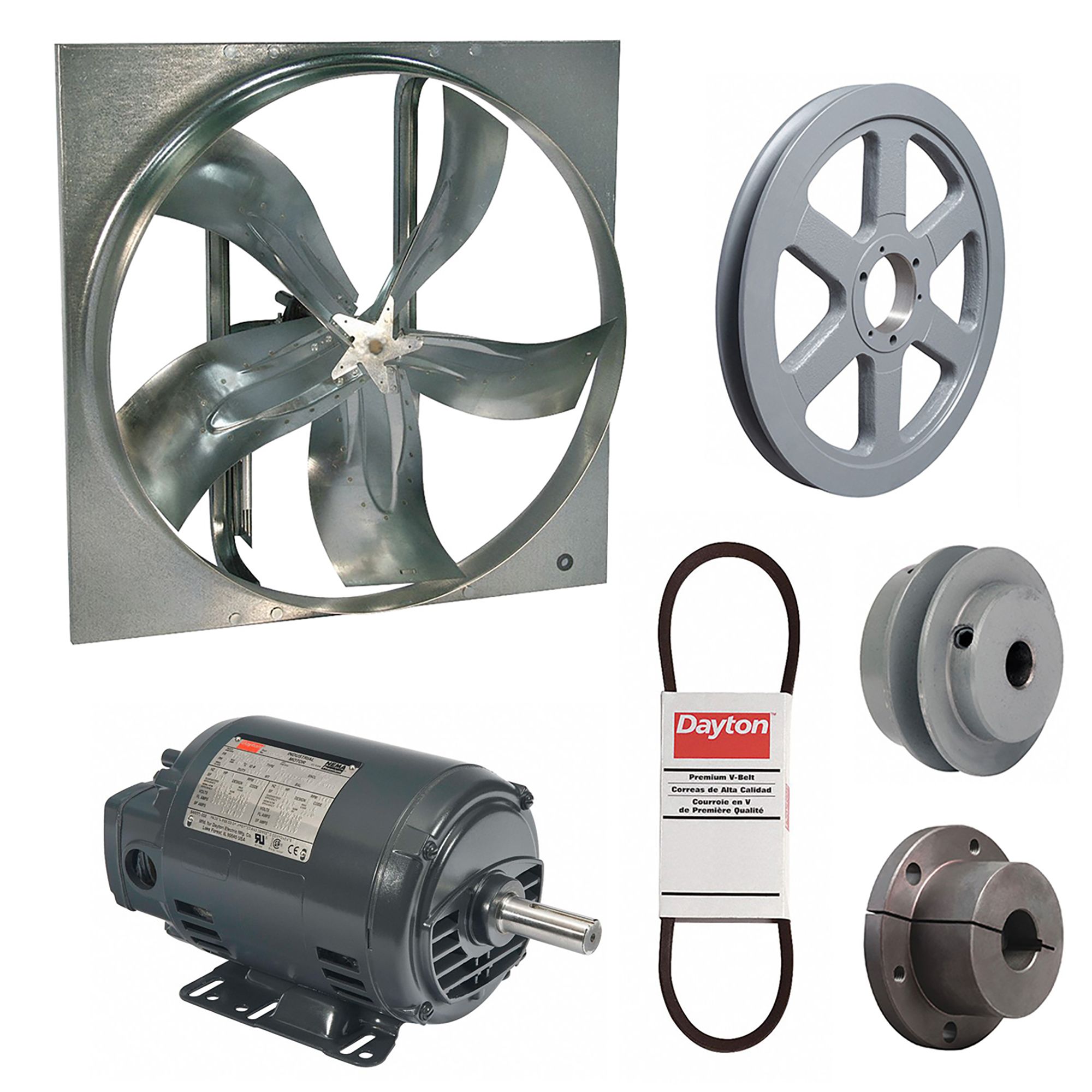 Supply Fan w/Drive Package: Belt Drive, 54 in Blade, Open Dripproof, 30, 129 cfm, 3 ph