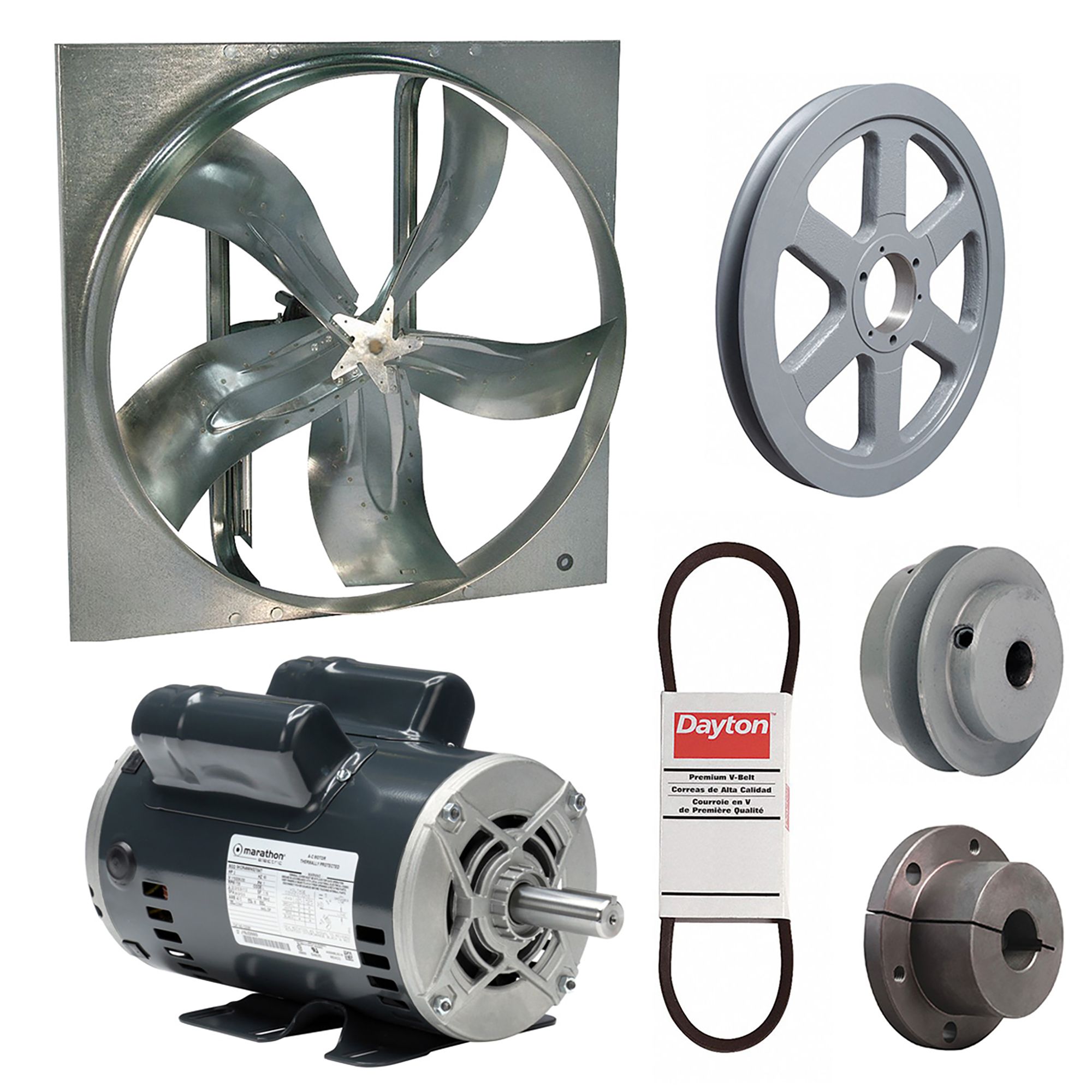 Supply Fan w/Drive Package: Belt Drive, 54 in Blade, Open Dripproof, 32, 589 cfm, 1 ph, 2 hp