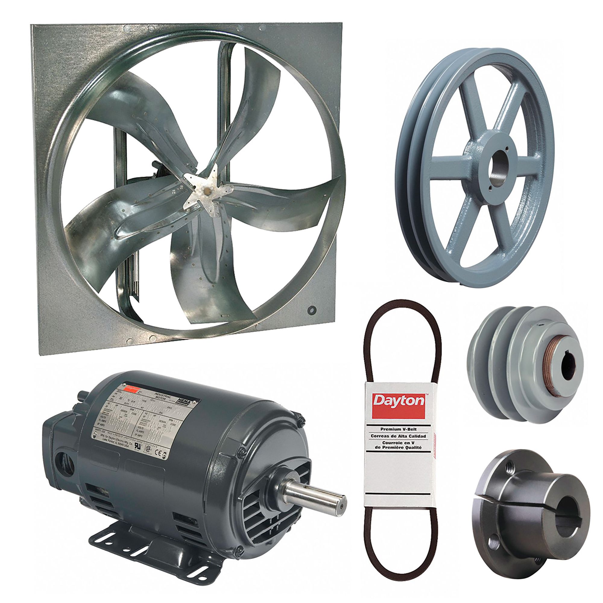 Supply Fan w/Drive Package: Belt Drive, 54 in Blade, Open Dripproof, 32, 589 cfm, 230/460V AC