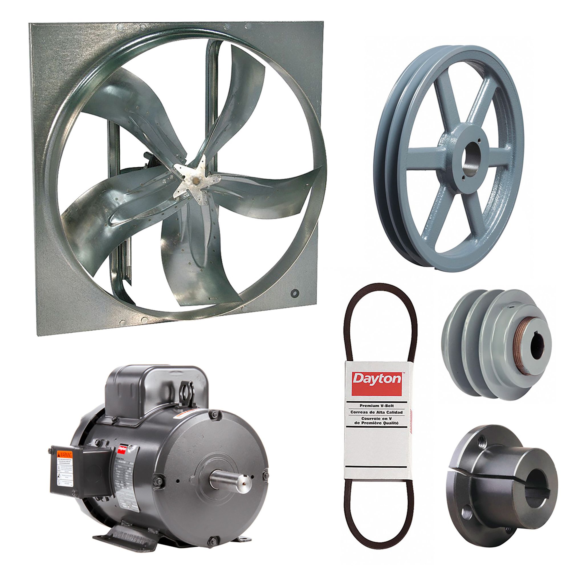 Supply Fan w/Drive Package: Belt Drive, 54 in Blade, Totally Enclosed, 37, 683 cfm, 1 ph, 3 hp