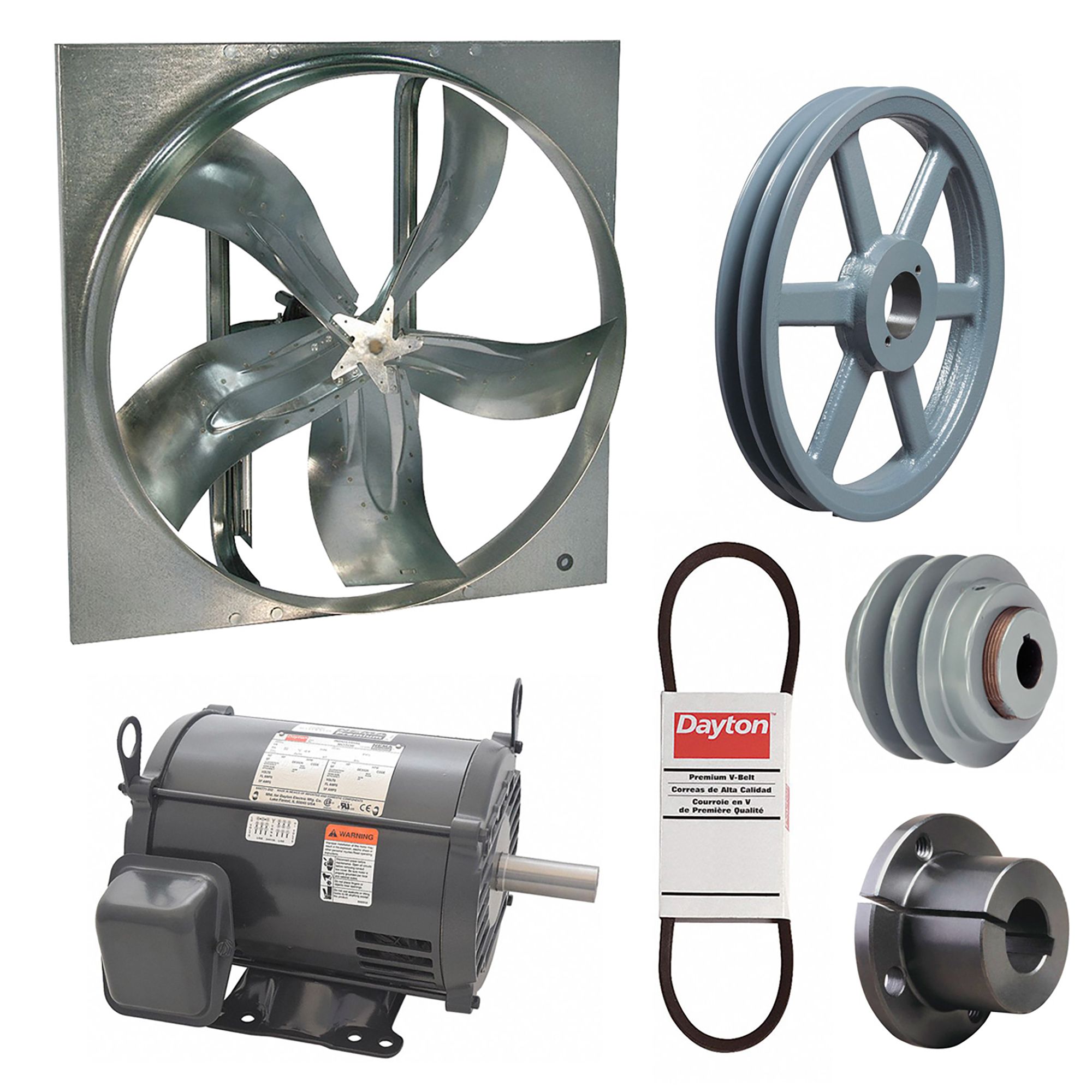 Supply Fan w/Drive Package: Belt Drive, 54 in Blade, Open Dripproof, 37, 683 cfm, 3 ph, 3 hp