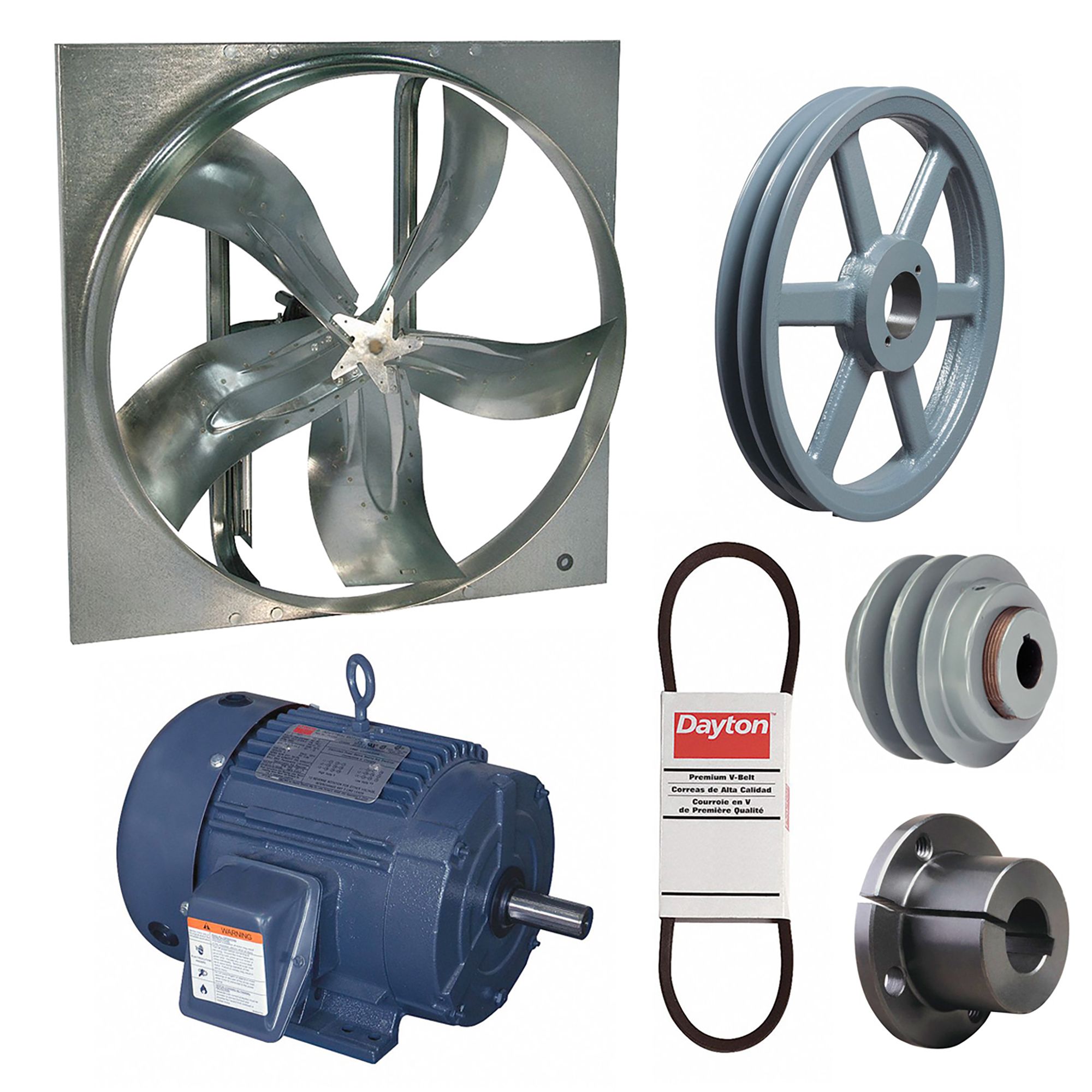 Supply Fan w/Drive Package: Belt Drive, 54 in Blade, Totally Enclosed, 37, 683 cfm, 3 ph, 3 hp