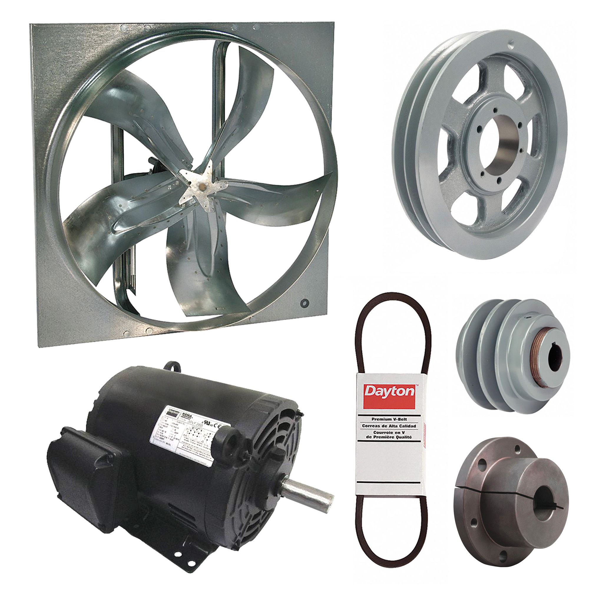Supply Fan w/Drive Package: Belt Drive, 54 in Blade, Open Dripproof, 44, 535 cfm, 230/460V AC