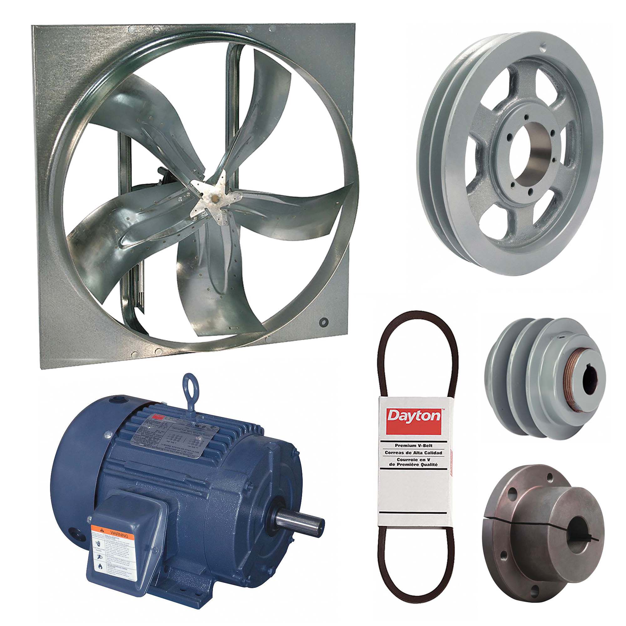 Supply Fan w/Drive Package: Belt Drive, 54 in Blade, Totally Enclosed, 44, 535 cfm, 3 ph, 5 hp