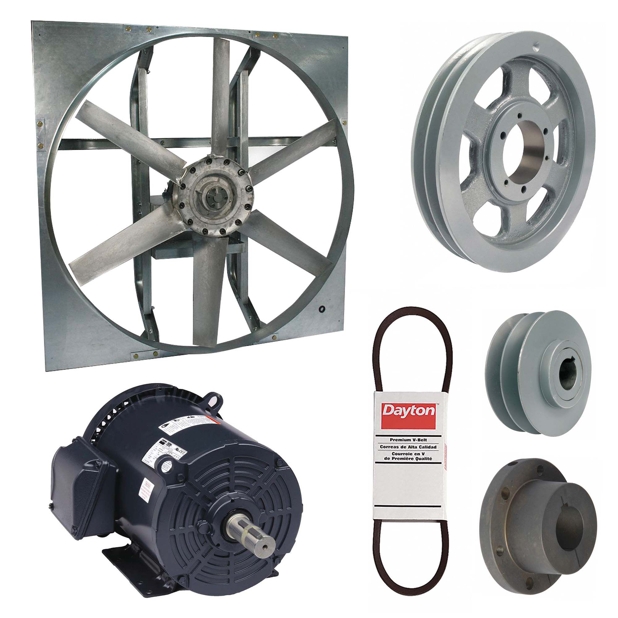 Supply Fan w/Drive Package: Belt Drive, 60 in Blade, Totally Enclosed, 55, 335 cfm, Cast, 3 ph