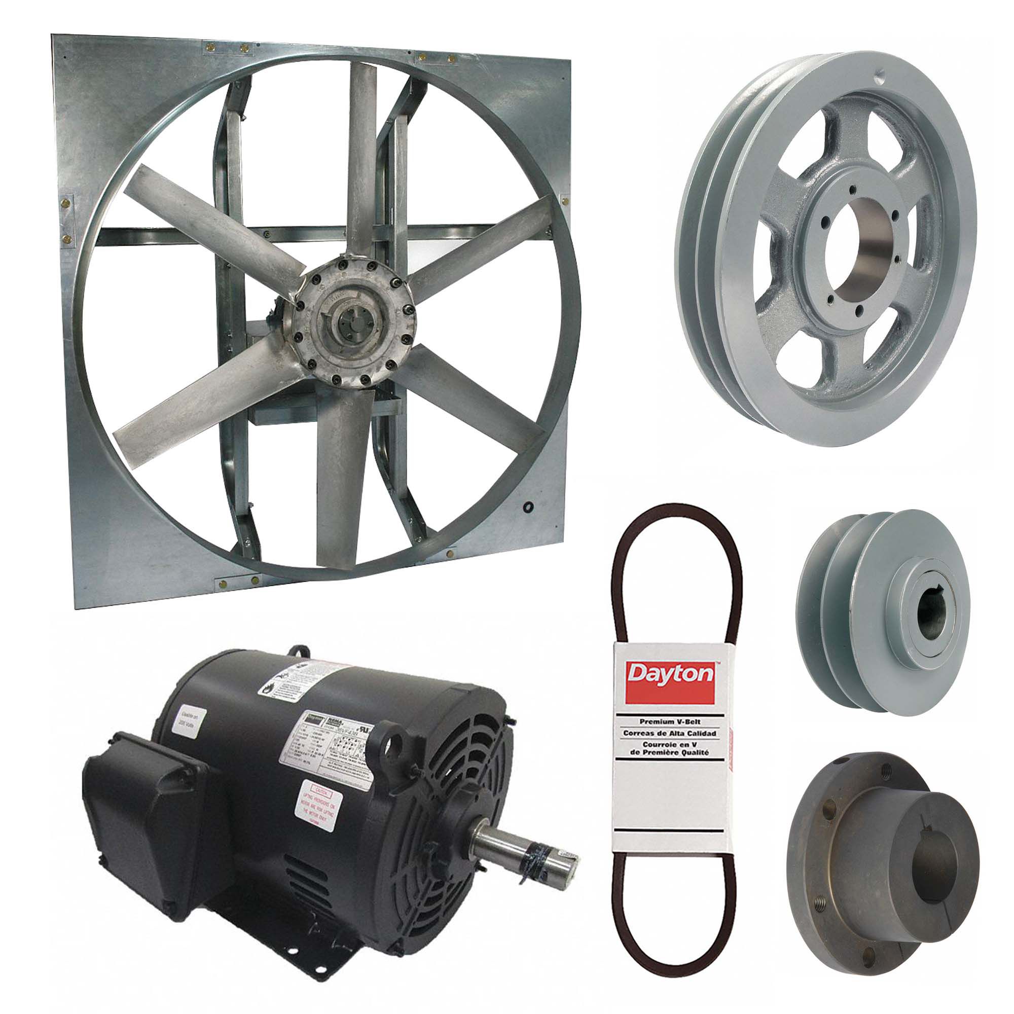 Supply Fan w/Drive Package: Belt Drive, 60 in Blade, Open Dripproof, 60, 918 cfm, Cast, 3 ph