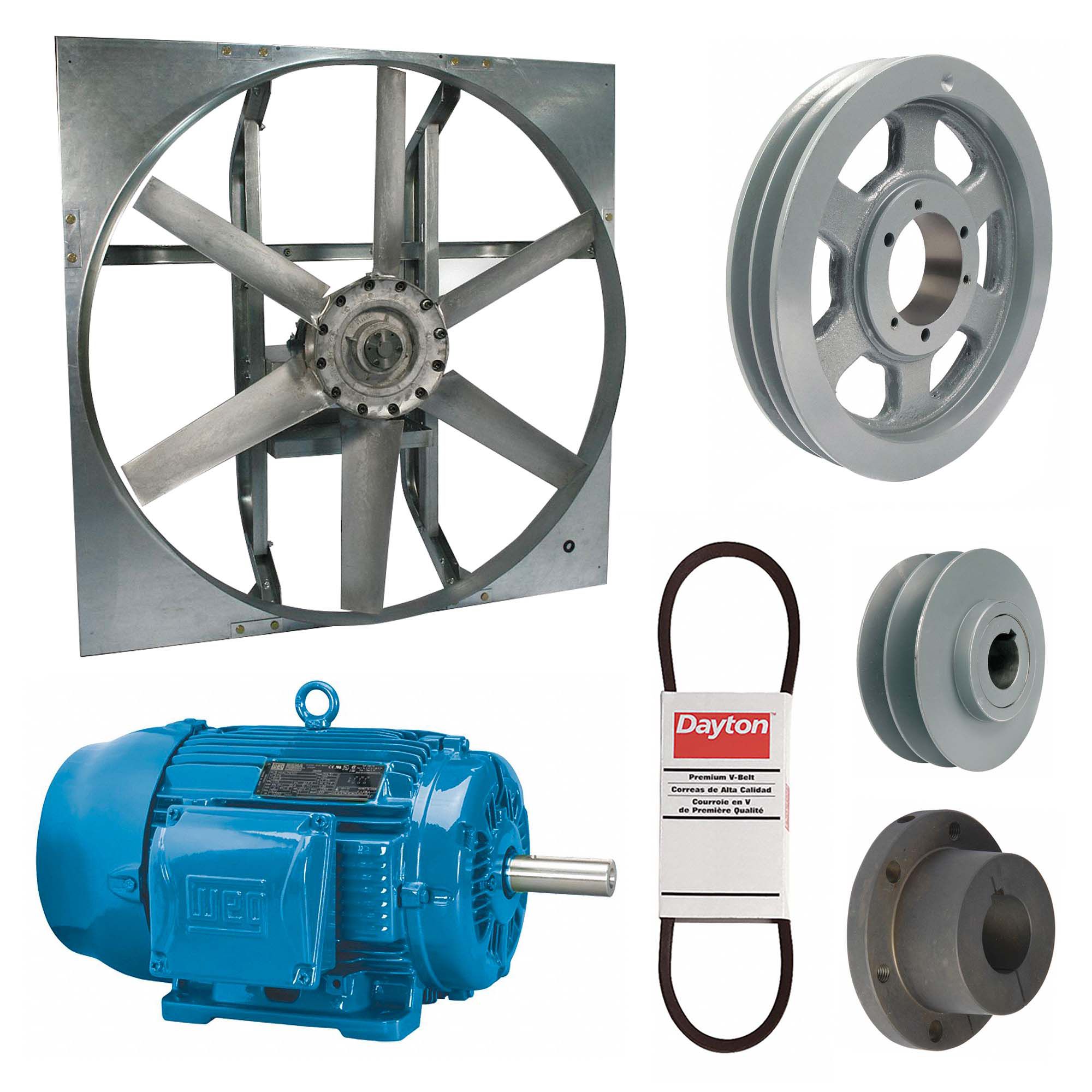Supply Fan w/Drive Package: Belt Drive, 60 in Blade, Totally Enclosed, 69, 692 cfm, Cast, 3 ph
