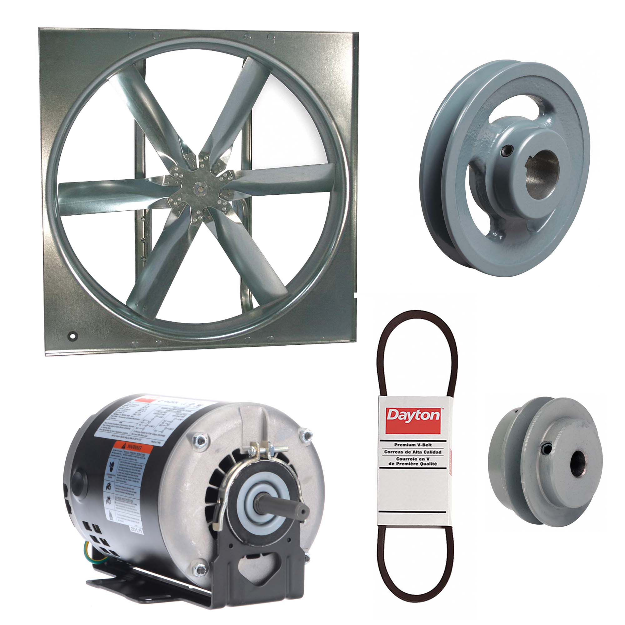 Supply Fan w/Drive Package: Belt Drive, 20 in Blade, Open Dripproof, 3, 904 cfm, 1 ph, 1/3 hp