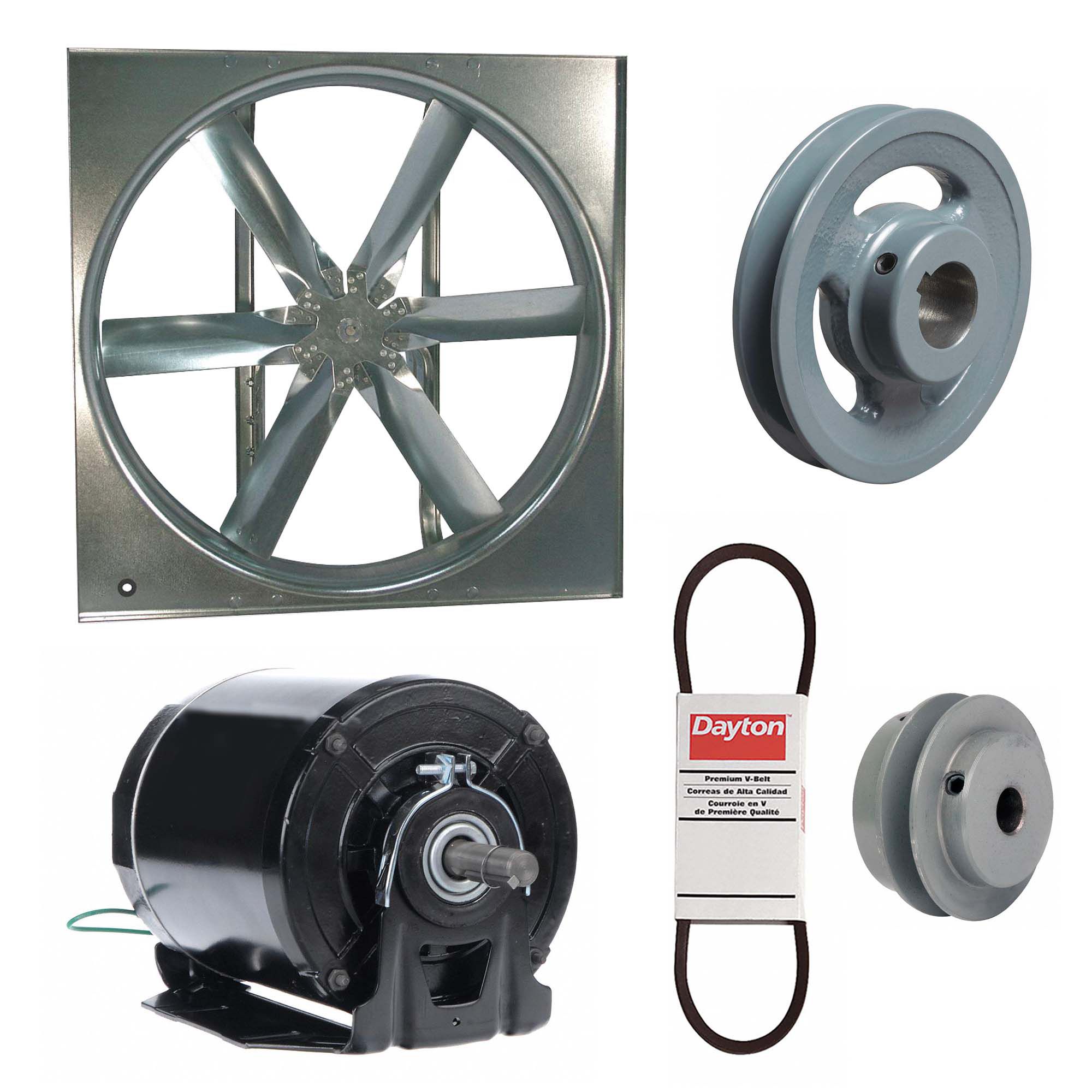 Supply Fan w/Drive Package: Belt Drive, 20 in Blade, Totally Enclosed, 4, 587 cfm, 1 ph