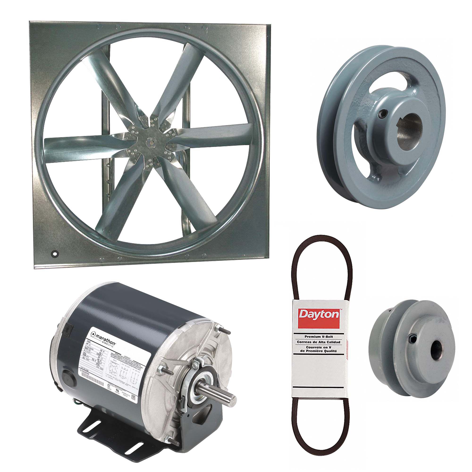 Supply Fan w/Drive Package: Belt Drive, 20 in Blade, Totally Enclosed, 4, 587 cfm, 3 ph