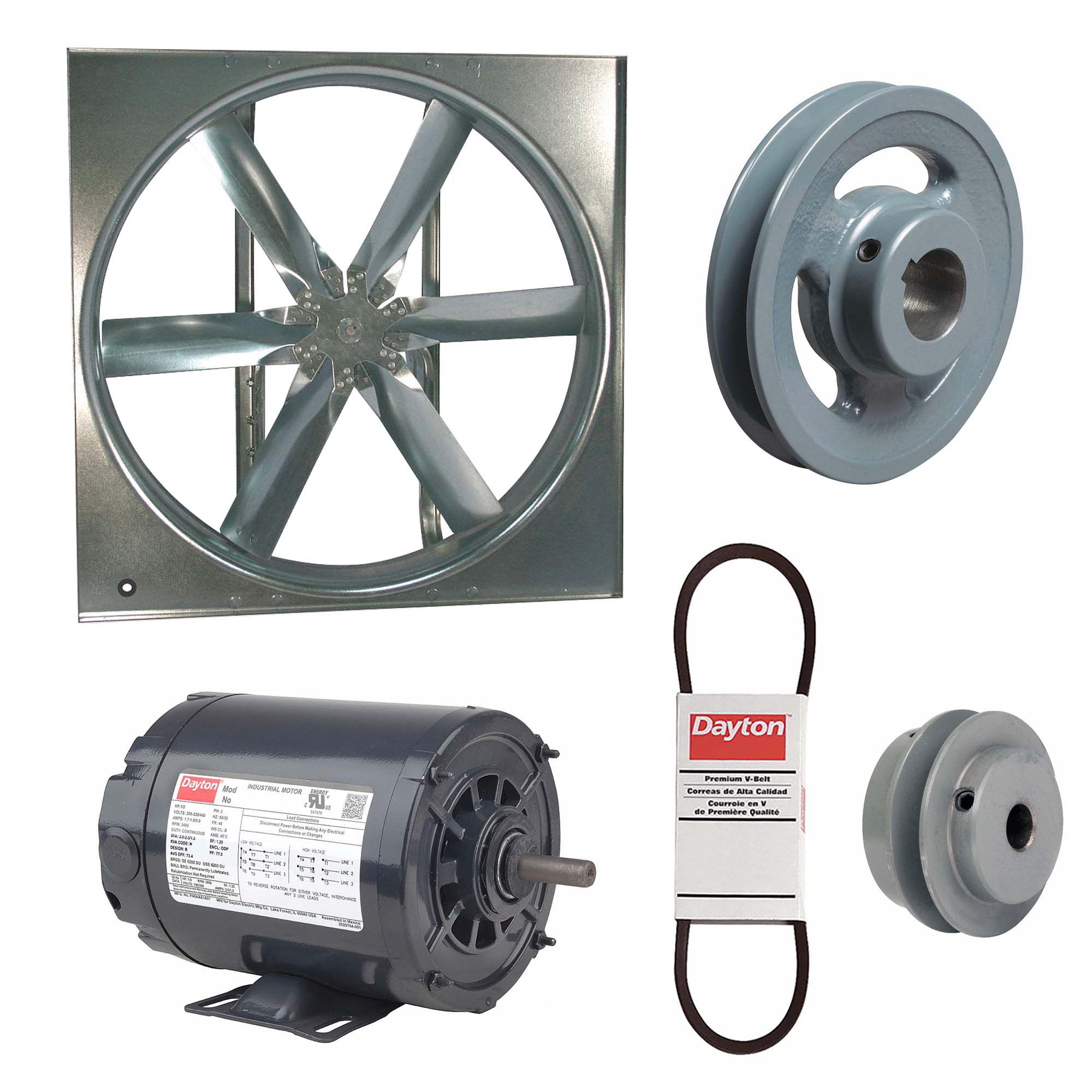 Supply Fan w/Drive Package: Belt Drive, 24 in Blade, Open Dripproof, 5, 292 cfm, 230/460V AC