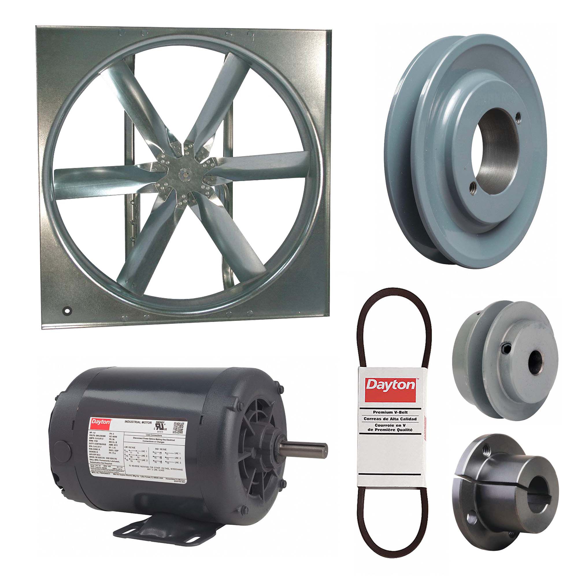 Supply Fan w/Drive Package: Belt Drive, 24 in Blade, Open Dripproof, 6, 175 cfm, 230/460V AC