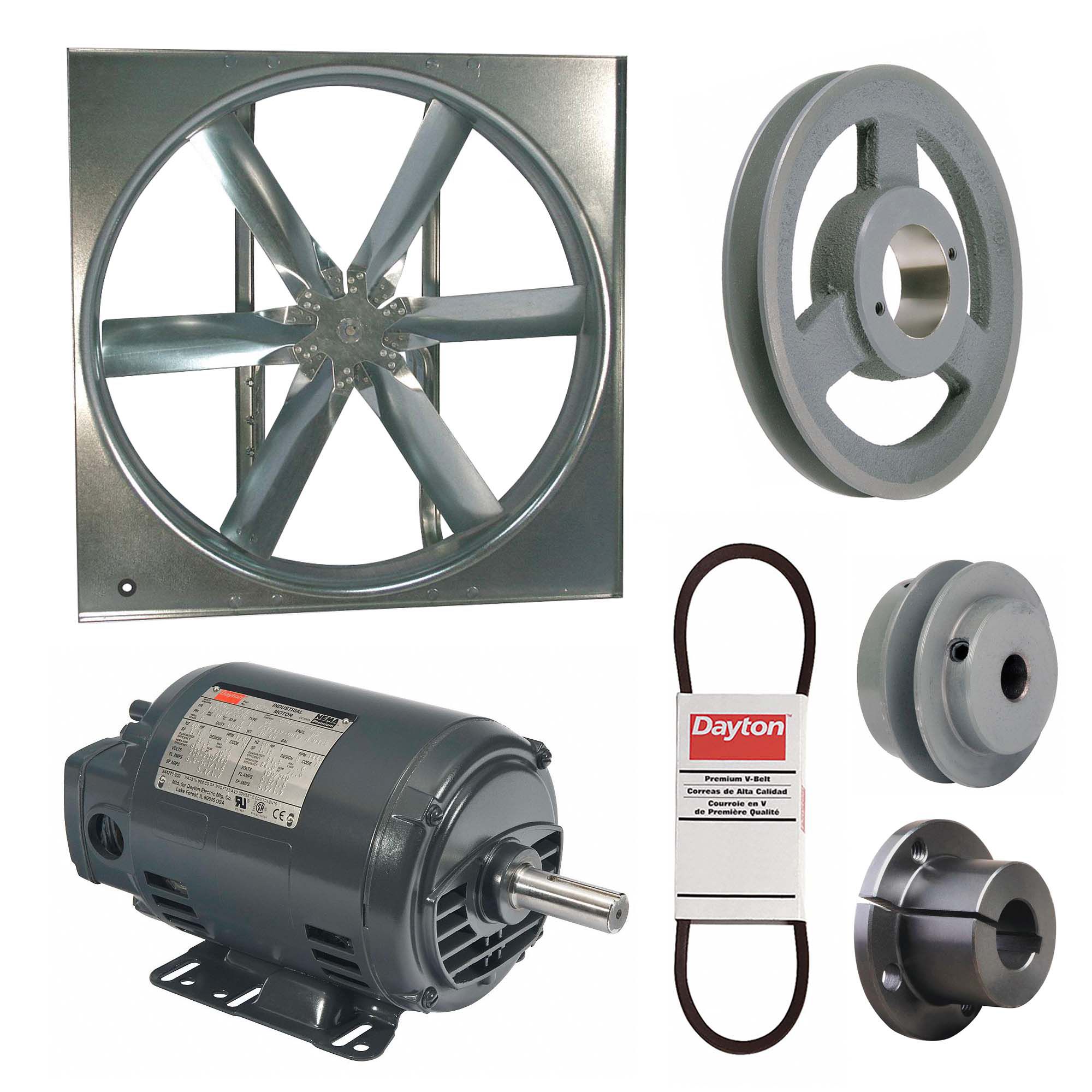 Supply Fan w/Drive Package: Belt Drive, 30 in Blade, Open Dripproof, 11, 061 cfm, 3 ph, 1 hp