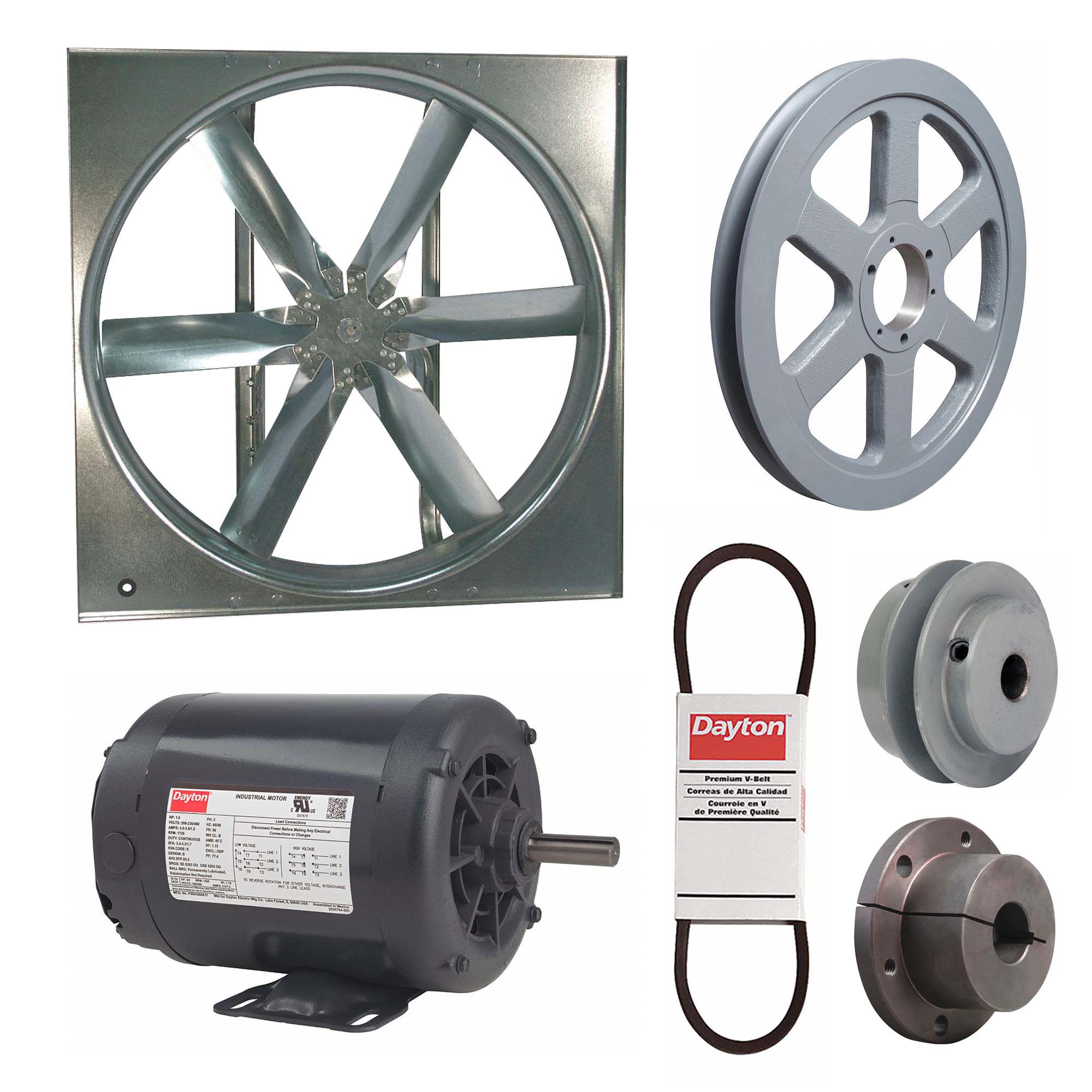 Supply Fan w/Drive Package: Belt Drive, 48 in Blade, Open Dripproof, 17, 349 cfm, 230/460V AC