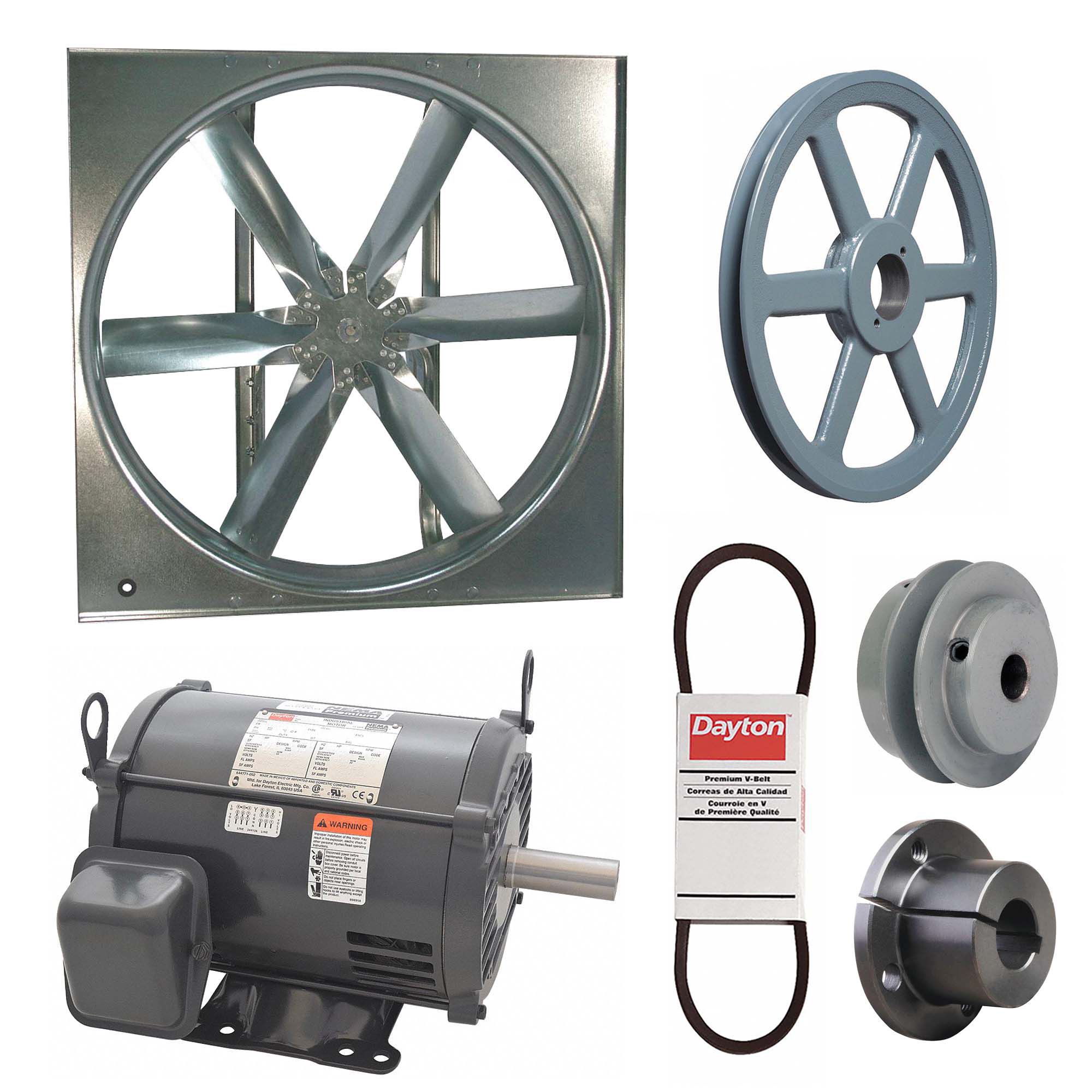 Supply Fan w/Drive Package: Belt Drive, 48 in Blade, Open Dripproof, 31, 442 cfm, 3 ph, 3 hp