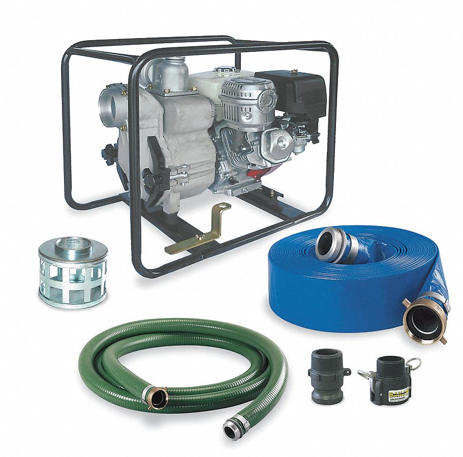 Engine Driven Pump: 9 1/2 hp, 4 in, 4 in, 410 gpm Flow Rate @ 20 Ft. of Head, 80 ft Max. Head