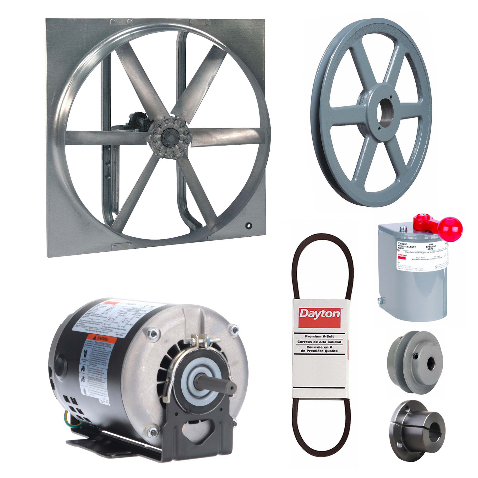 Exhaust/Supply Fan: Belt Drive, 30 in Blade, 1/3 hp, Open Dripproof, 115/208-230V AC, 1 ph
