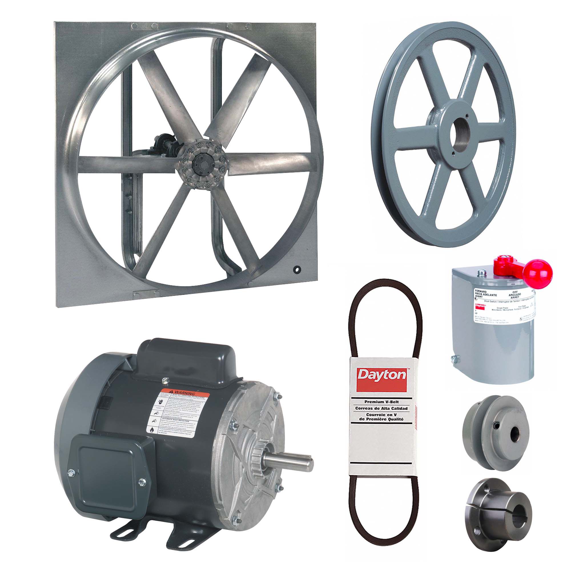Exhaust/Supply Fan: Belt Drive, 30 in Blade, 1/3 hp, Totally Enclosed, 115/208-230V AC, 1 ph