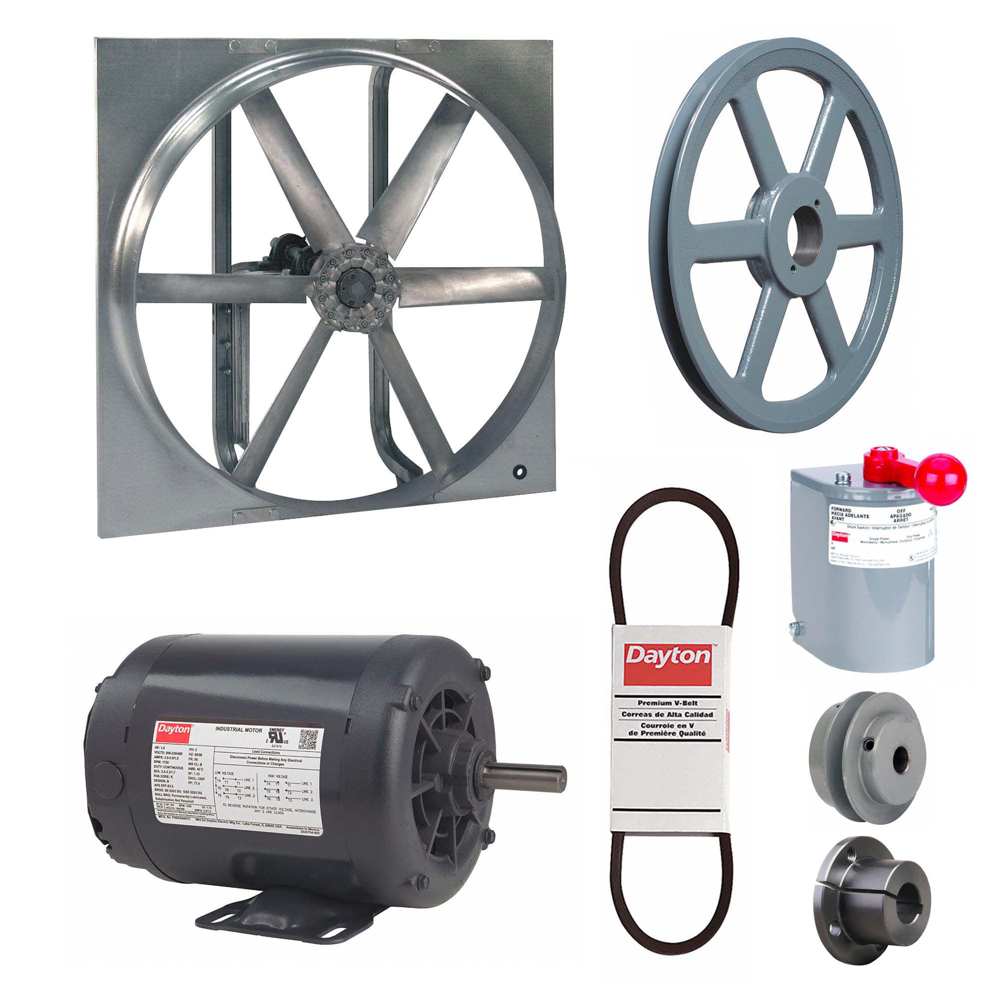 Exhaust/Supply Fan: Belt Drive, 30 in Blade, 1/2 hp, Open Dripproof, 230/460V AC, 3 ph, Unassembled