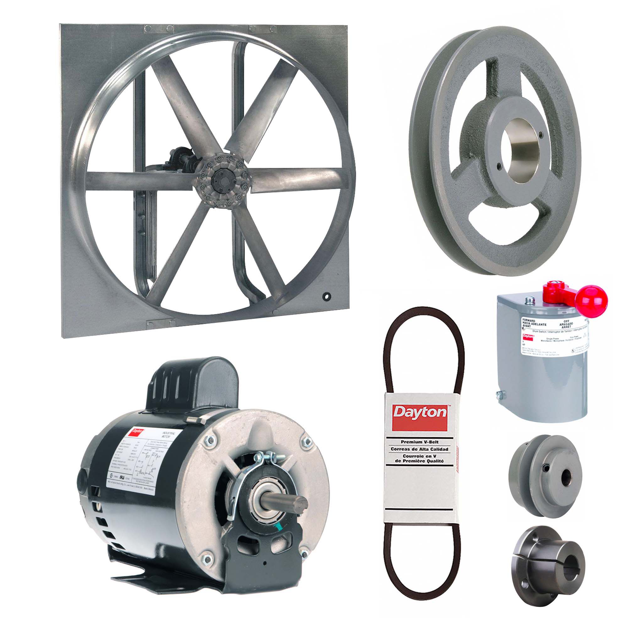 Exhaust/Supply Fan: Belt Drive, 30 in Blade, 1 hp, Open Dripproof, 115/208-230V AC, 1 ph