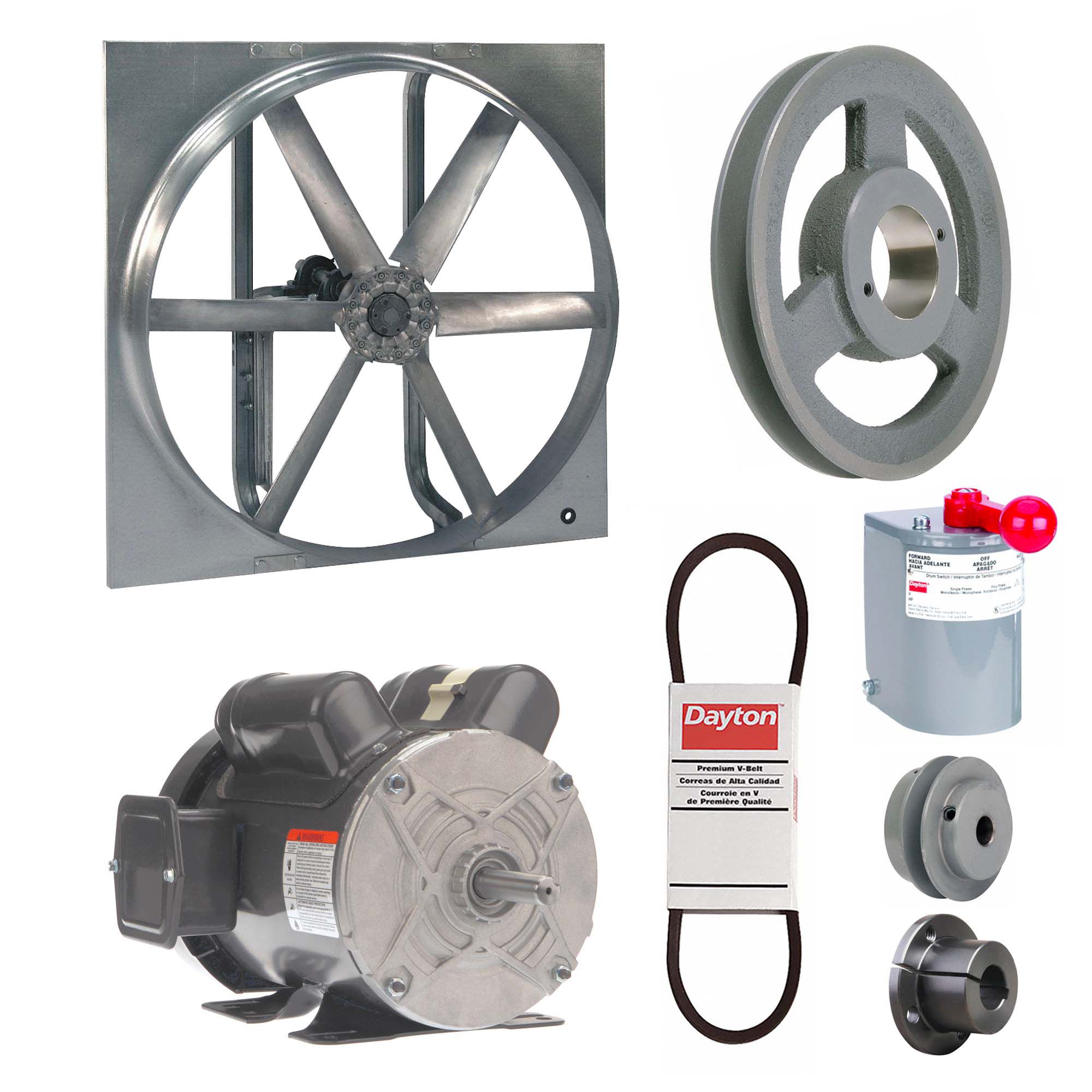Exhaust/Supply Fan: Belt Drive, 30 in Blade, 1 hp, Totally Enclosed, 115/208-230V AC, 1 ph