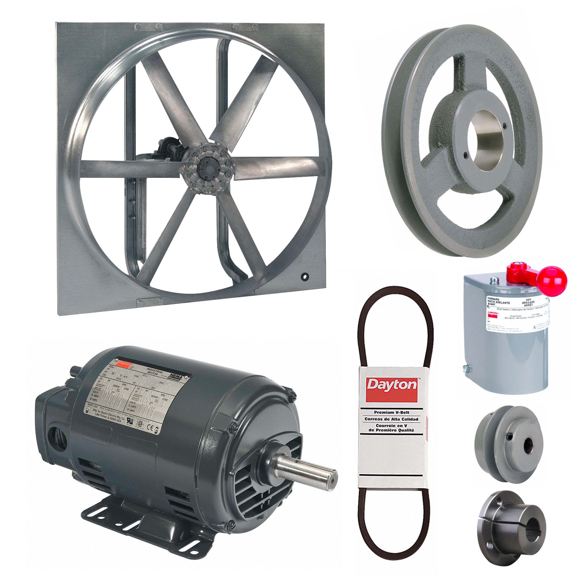 Exhaust/Supply Fan: Belt Drive, 30 in Blade, 1 hp, Open Dripproof, 208-230/460V AC, 3 ph