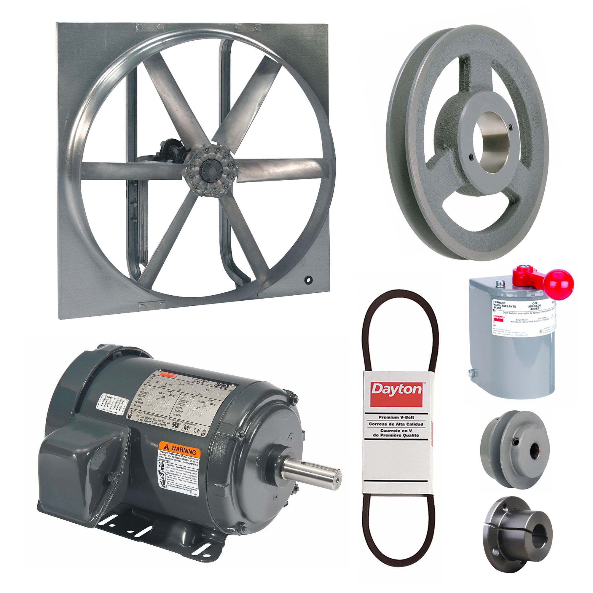 Exhaust/Supply Fan: Belt Drive, 30 in Blade, 1 hp, Totally Enclosed, 230/460V AC, 3 ph, Unassembled
