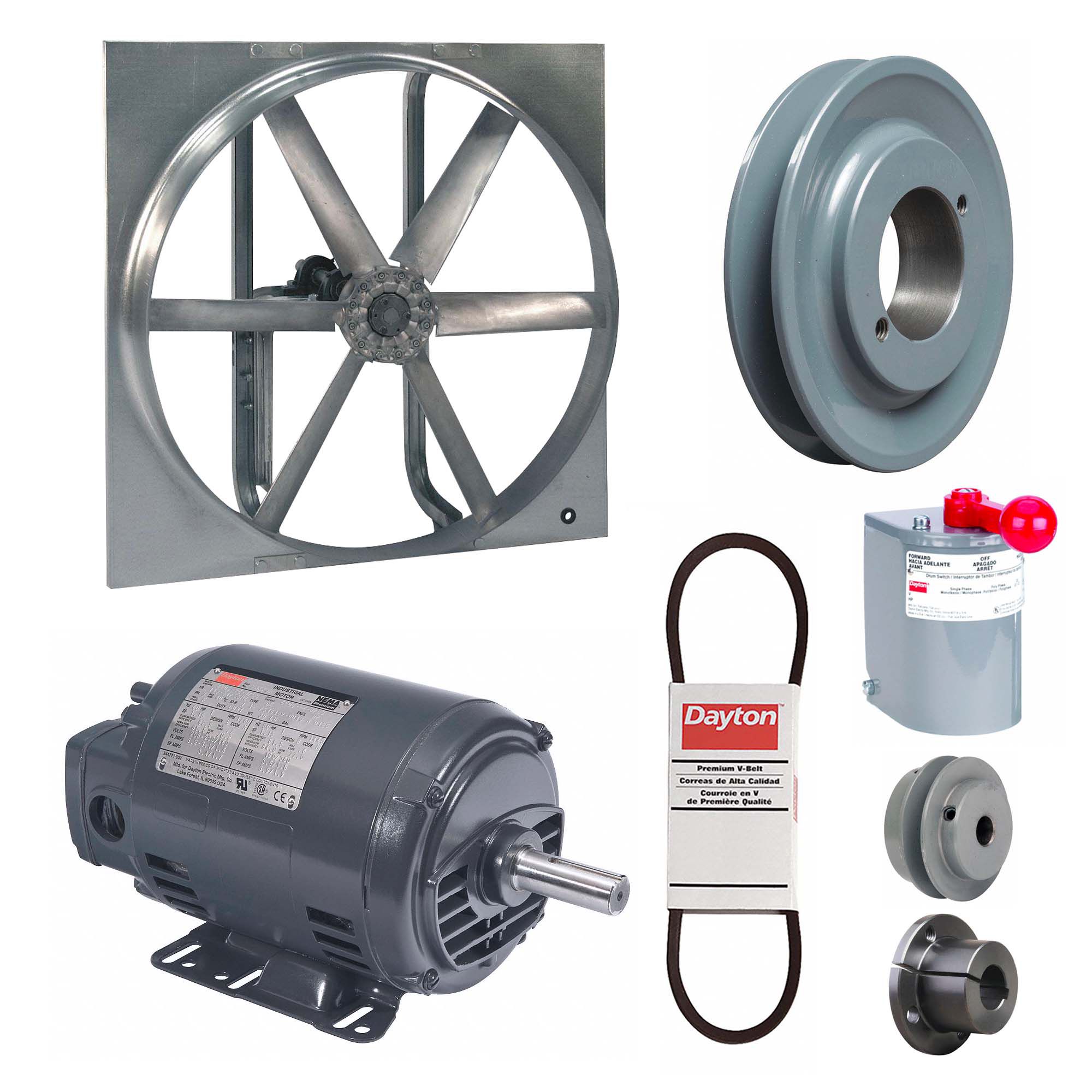 Exhaust/Supply Fan: Belt Drive, 30 in Blade, 1 1/2 hp, Open Dripproof, 208-230/460V AC, 3 ph