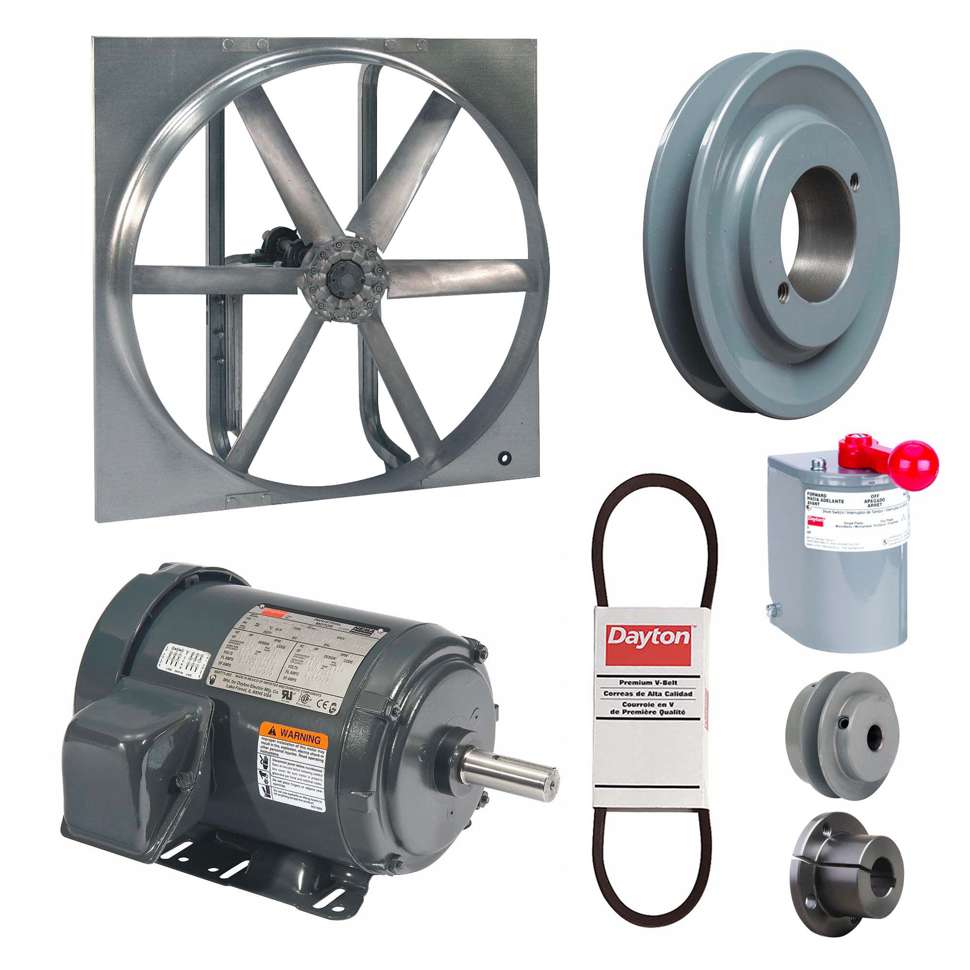 Exhaust/Supply Fan: Belt Drive, 30 in Blade, 1 1/2 hp, Totally Enclosed, 208-230/460V AC, 3 ph