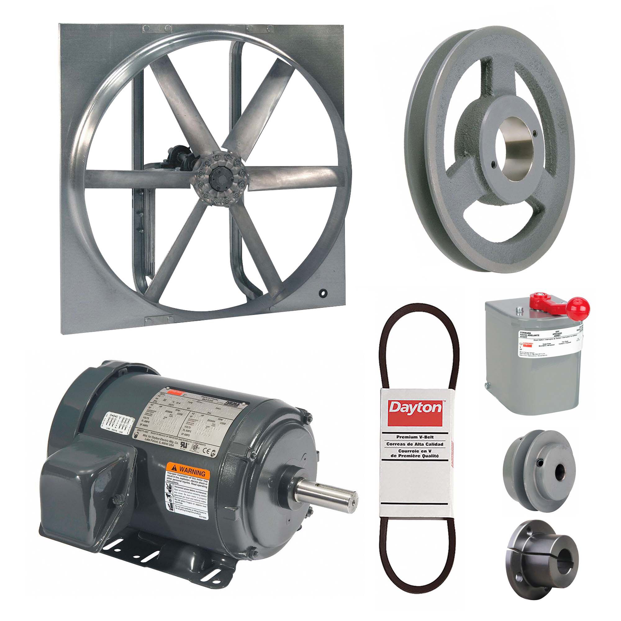 Exhaust/Supply Fan: Belt Drive, 30 in Blade, 2 hp, Totally Enclosed, 230/460V AC, 3 ph, Unassembled