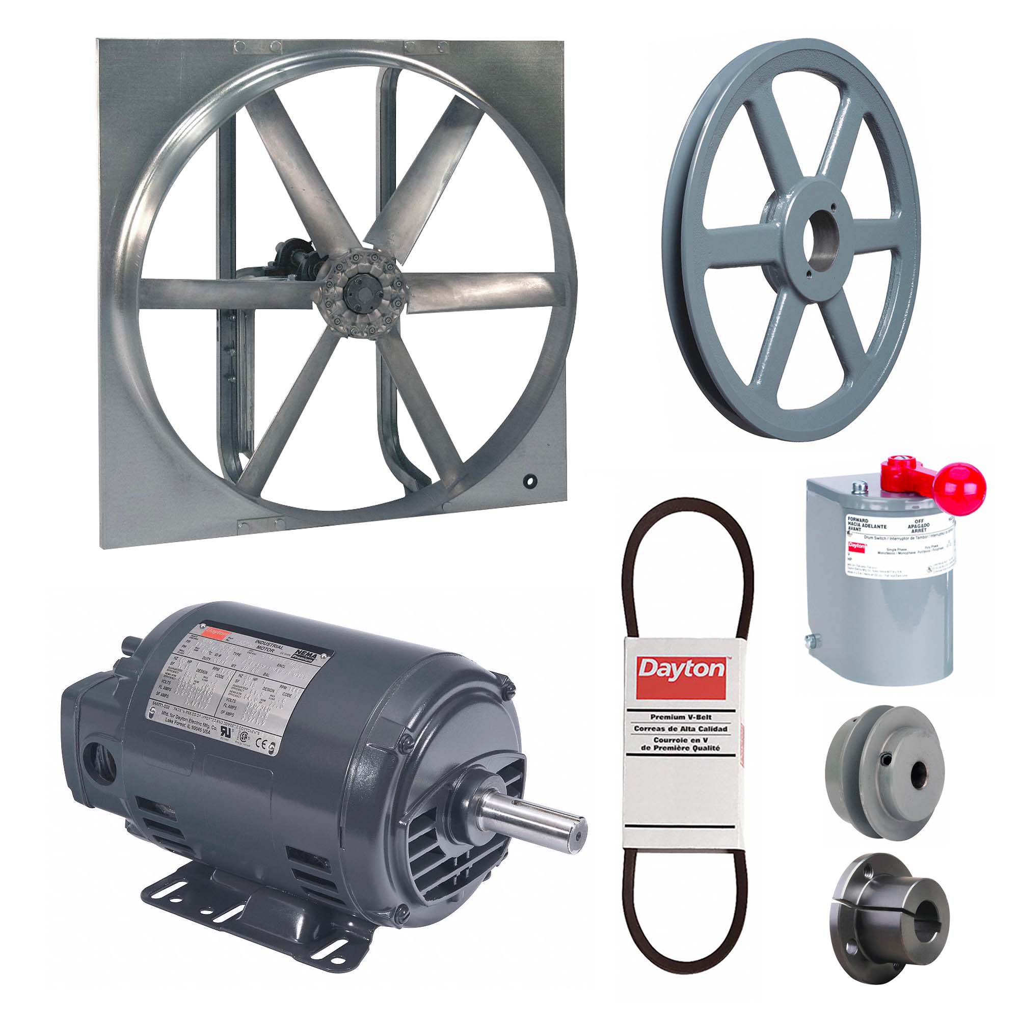 Exhaust/Supply Fan: Belt Drive, 36 in Blade, 1 hp, Open Dripproof, 208-230/460V AC, 3 ph