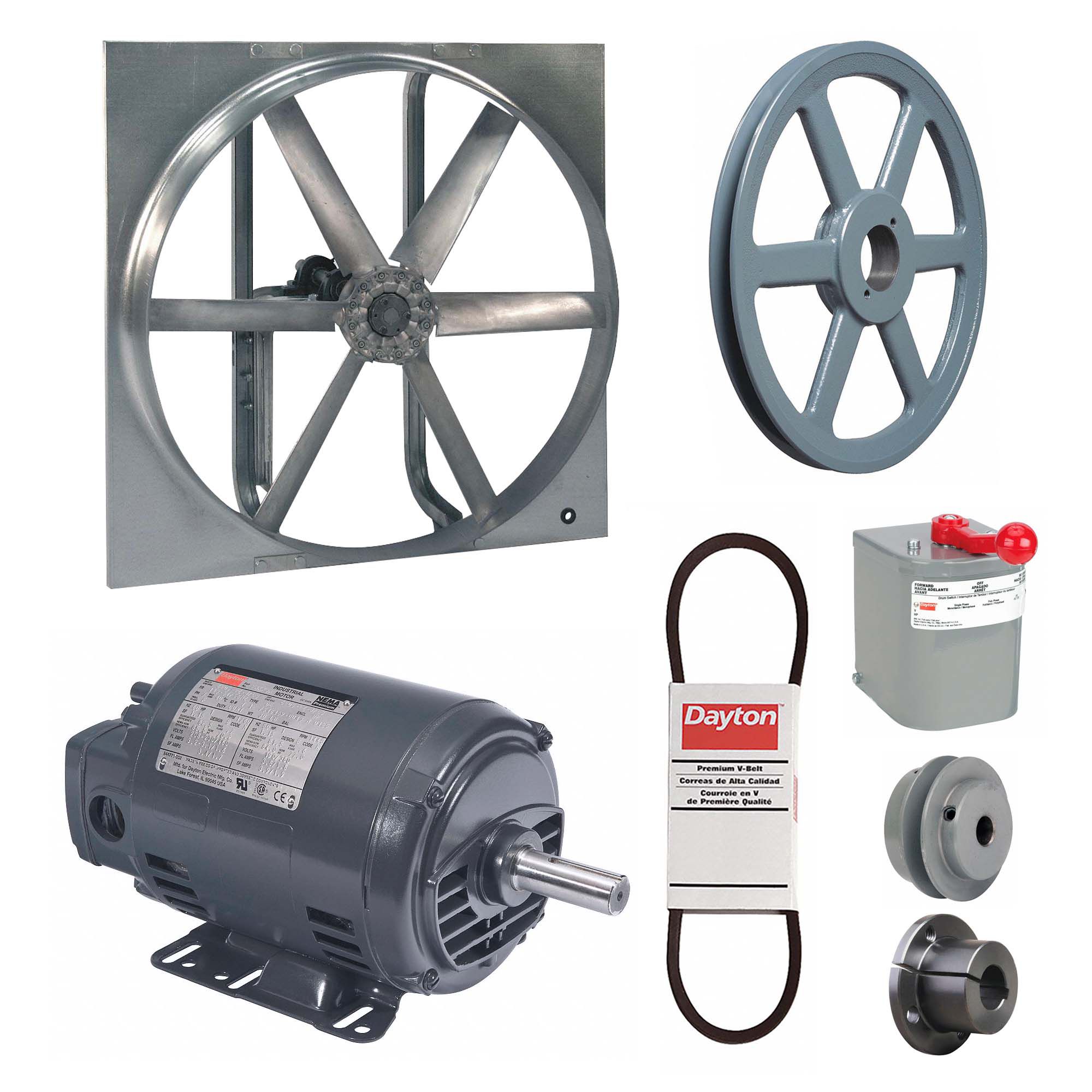 Exhaust/Supply Fan: Belt Drive, 36 in Blade, 2 hp, Open Dripproof, 230/460V AC, 3 ph, Unassembled