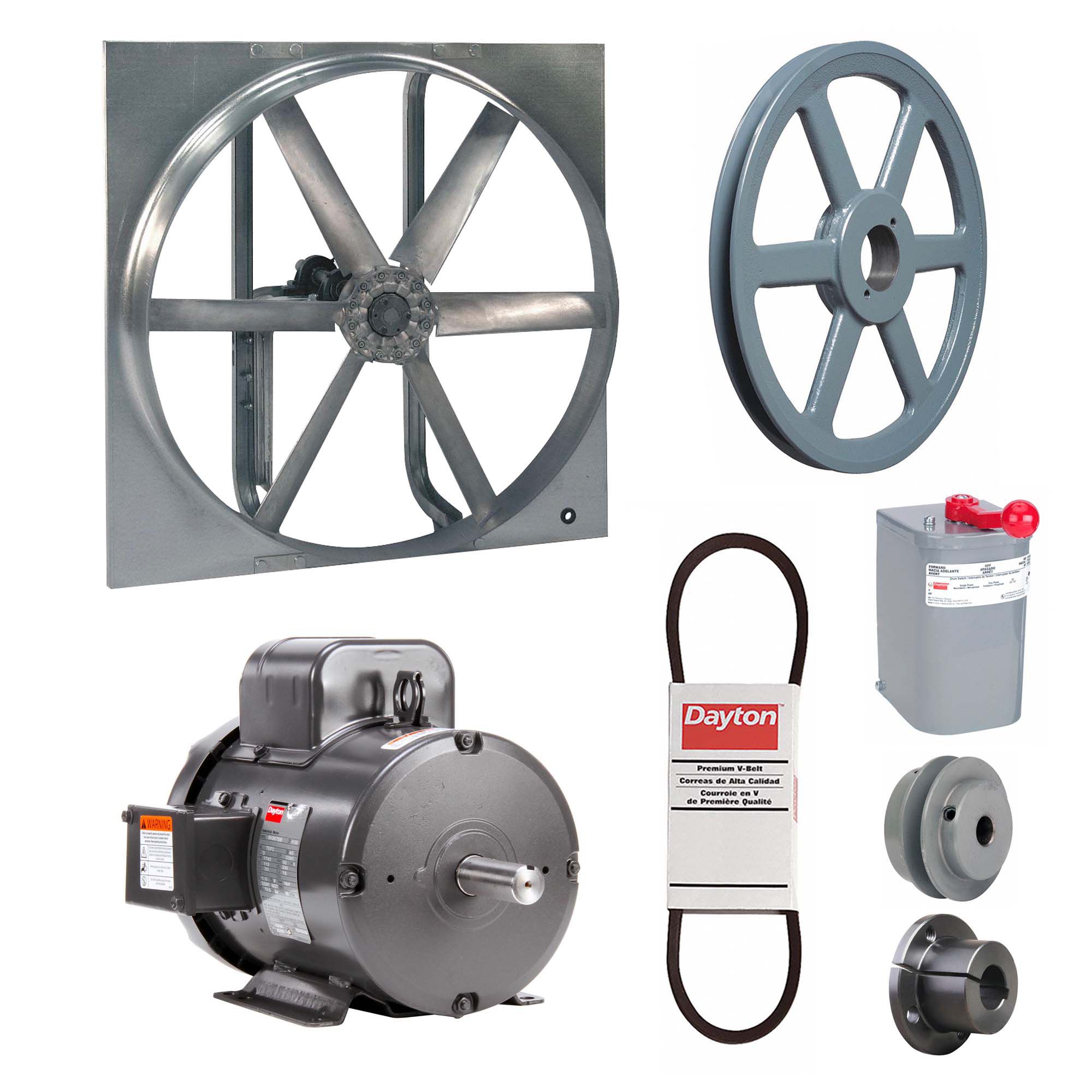 Exhaust/Supply Fan: Belt Drive, 36 in Blade, 3 hp, Totally Enclosed, 115/230V AC, 1 ph, Unassembled