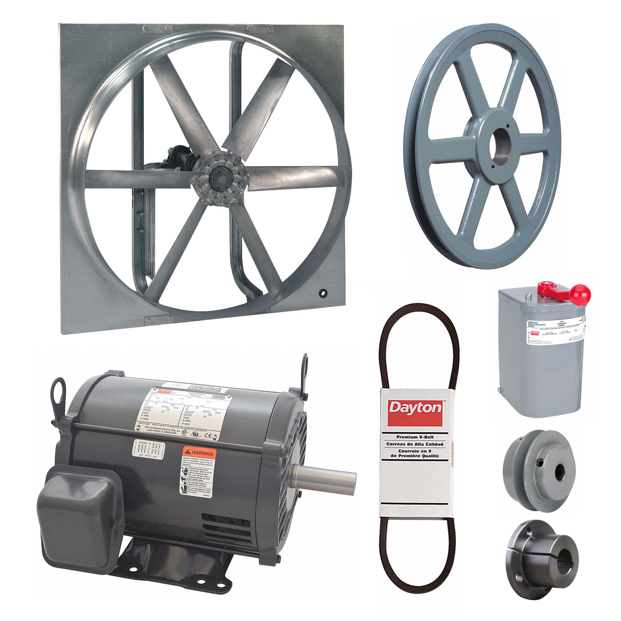 Exhaust/Supply Fan: Belt Drive, 36 in Blade, 3 hp, Open Dripproof, 208-230/460V AC, 3 ph