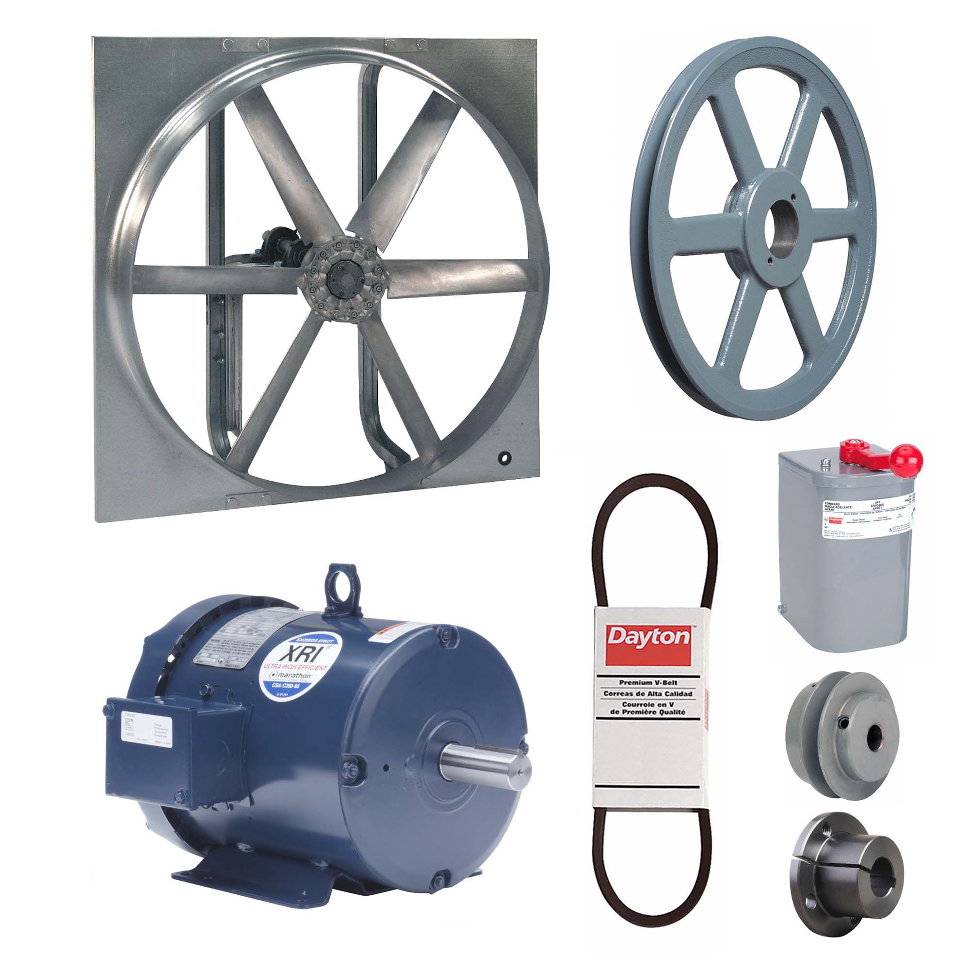 Exhaust/Supply Fan: Belt Drive, 36 in Blade, 3 hp, Totally Enclosed, 230/460V AC, 3 ph, Unassembled