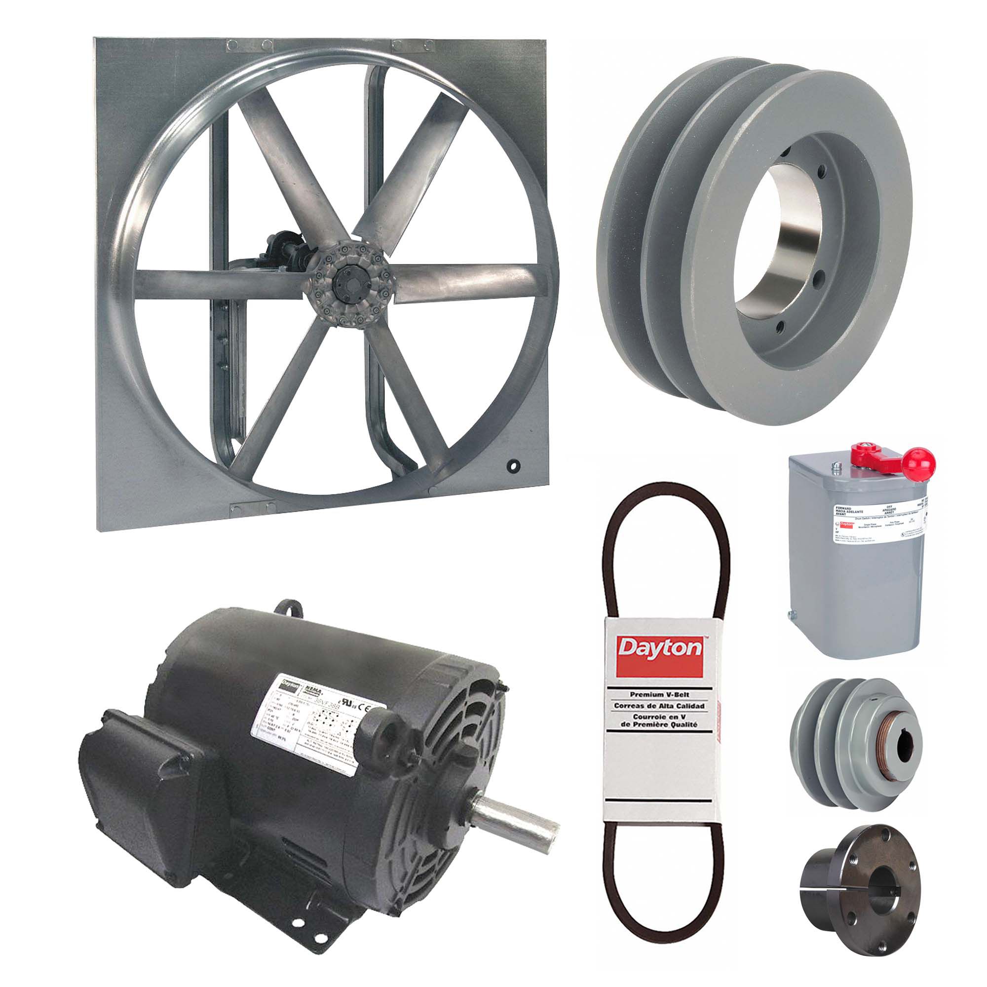 Exhaust/Supply Fan: Belt Drive, 36 in Blade, 5 hp, Open Dripproof, 230/460V AC, 3 ph, Unassembled