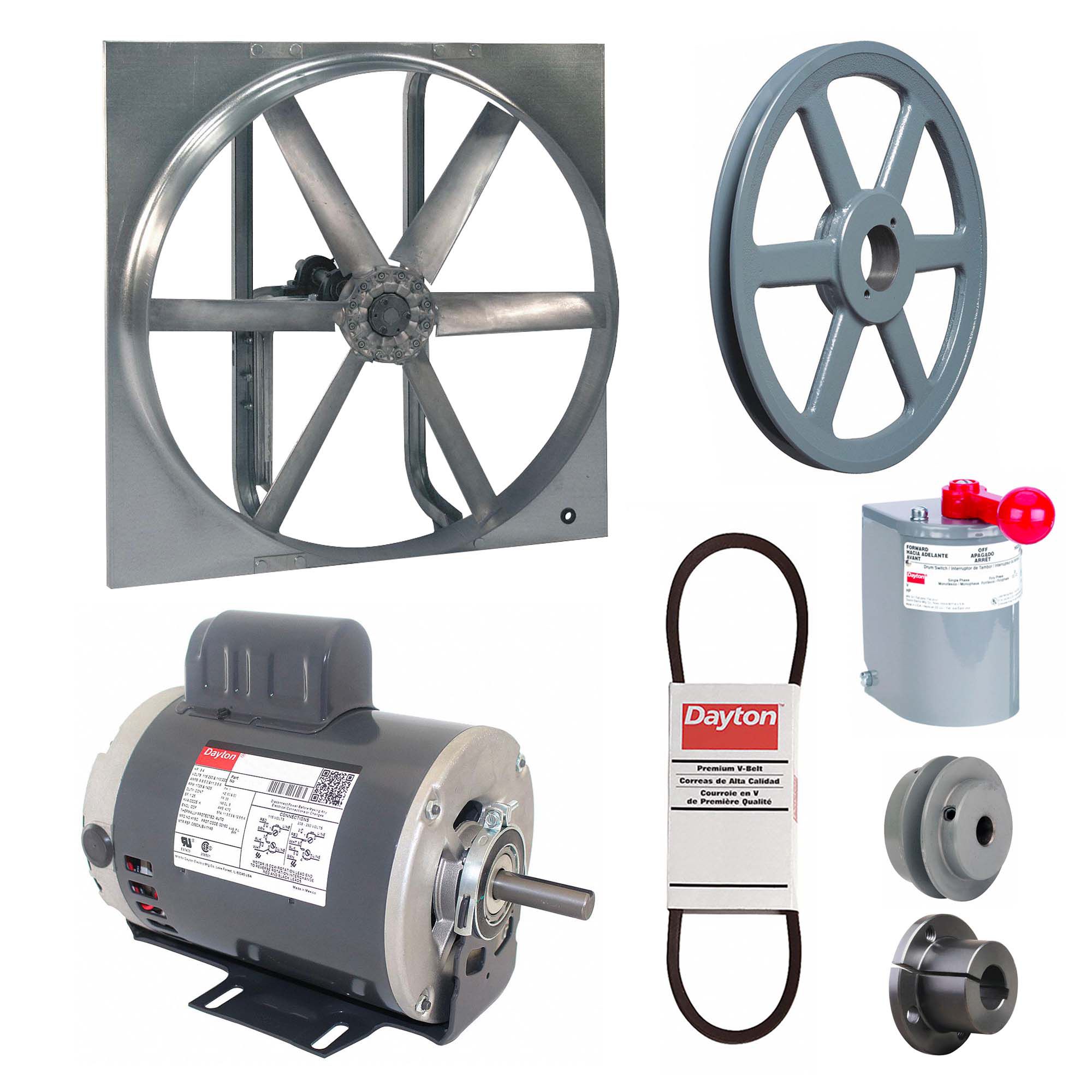 Exhaust/Supply Fan: Belt Drive, 48 in Blade, 3/4 hp, Open Dripproof, 115/230V AC, 1 ph, Unassembled