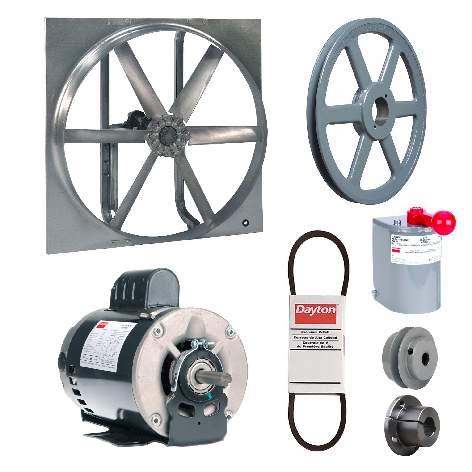 Exhaust/Supply Fan: Belt Drive, 48 in Blade, 1 hp, Open Dripproof, 115/208-230V AC, 1 ph