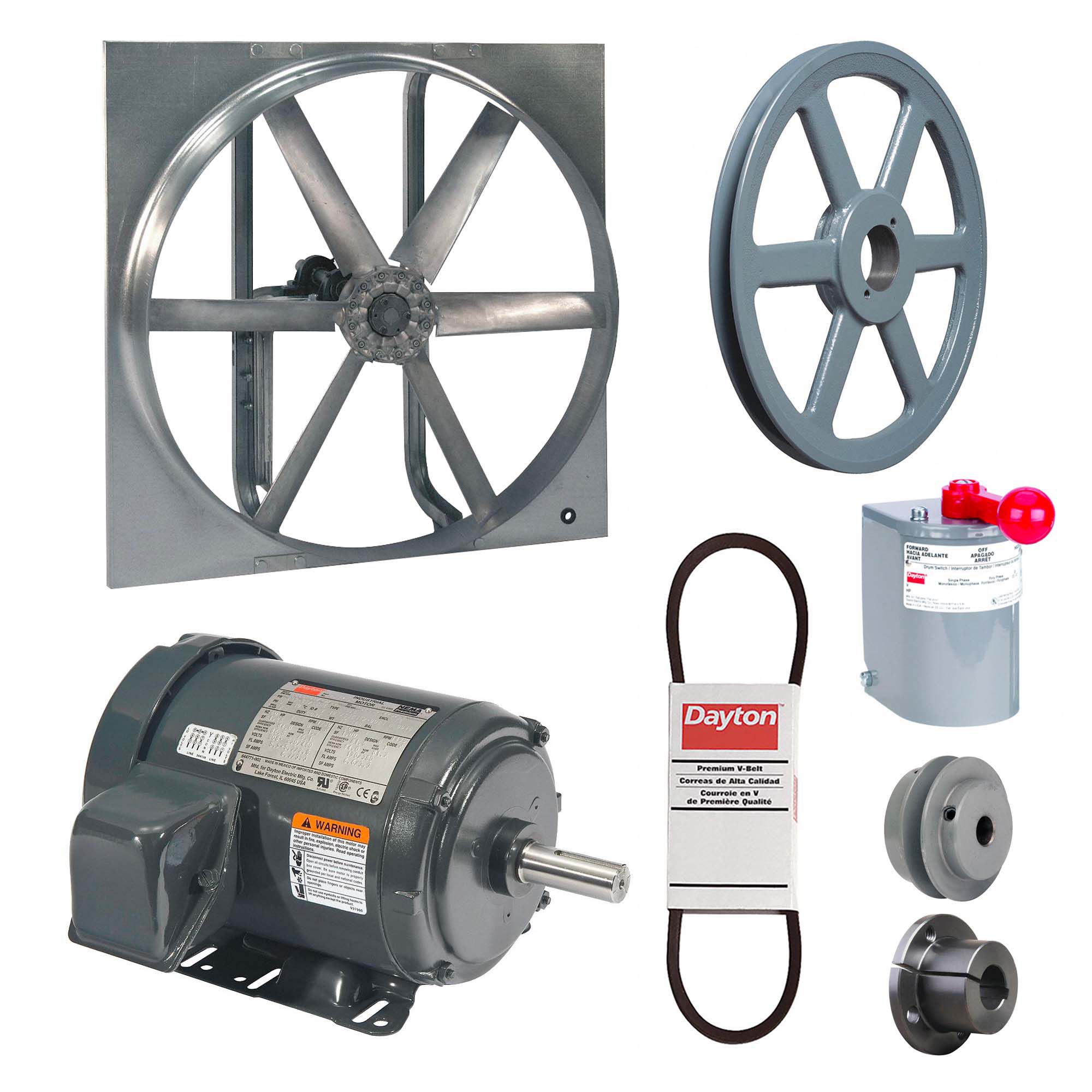 Exhaust/Supply Fan: Belt Drive, 48 in Blade, 1 hp, Totally Enclosed, 230/460V AC, 3 ph, Unassembled