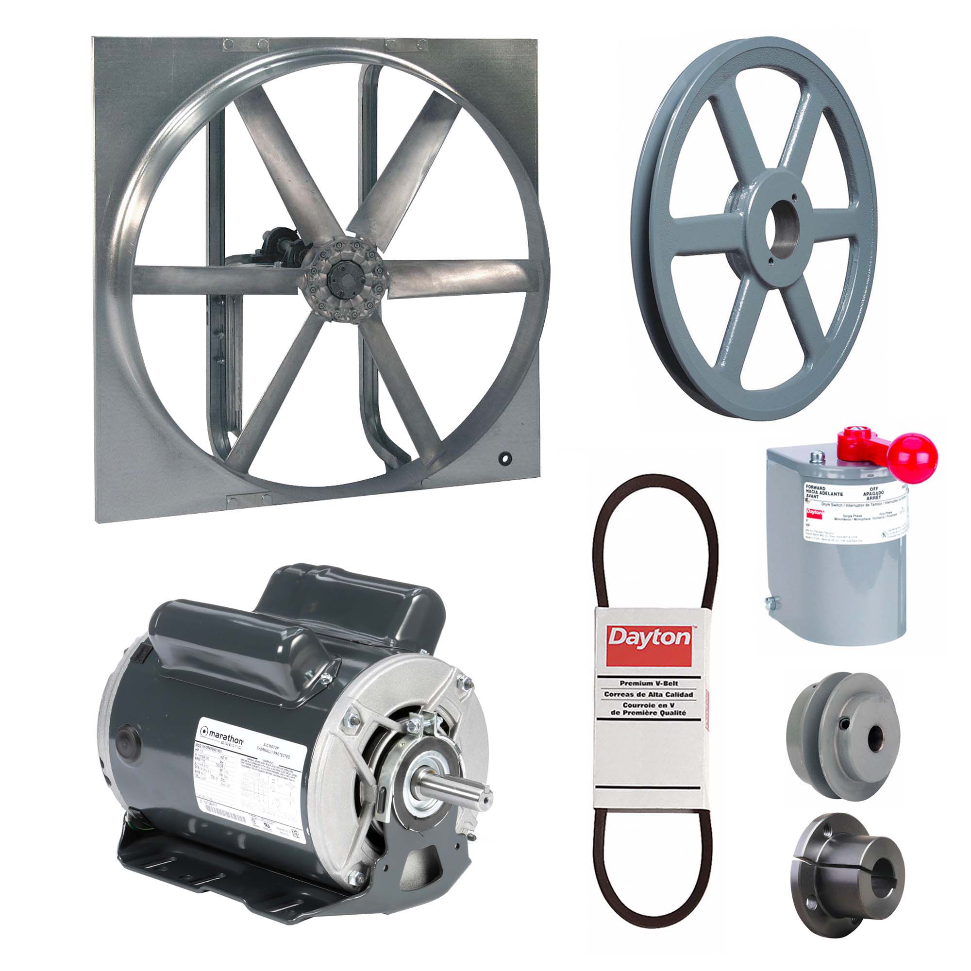 Exhaust/Supply Fan: Belt Drive, 48 in Blade, 1 1/2 hp, Open Dripproof, 115/208-230V AC, 1 ph