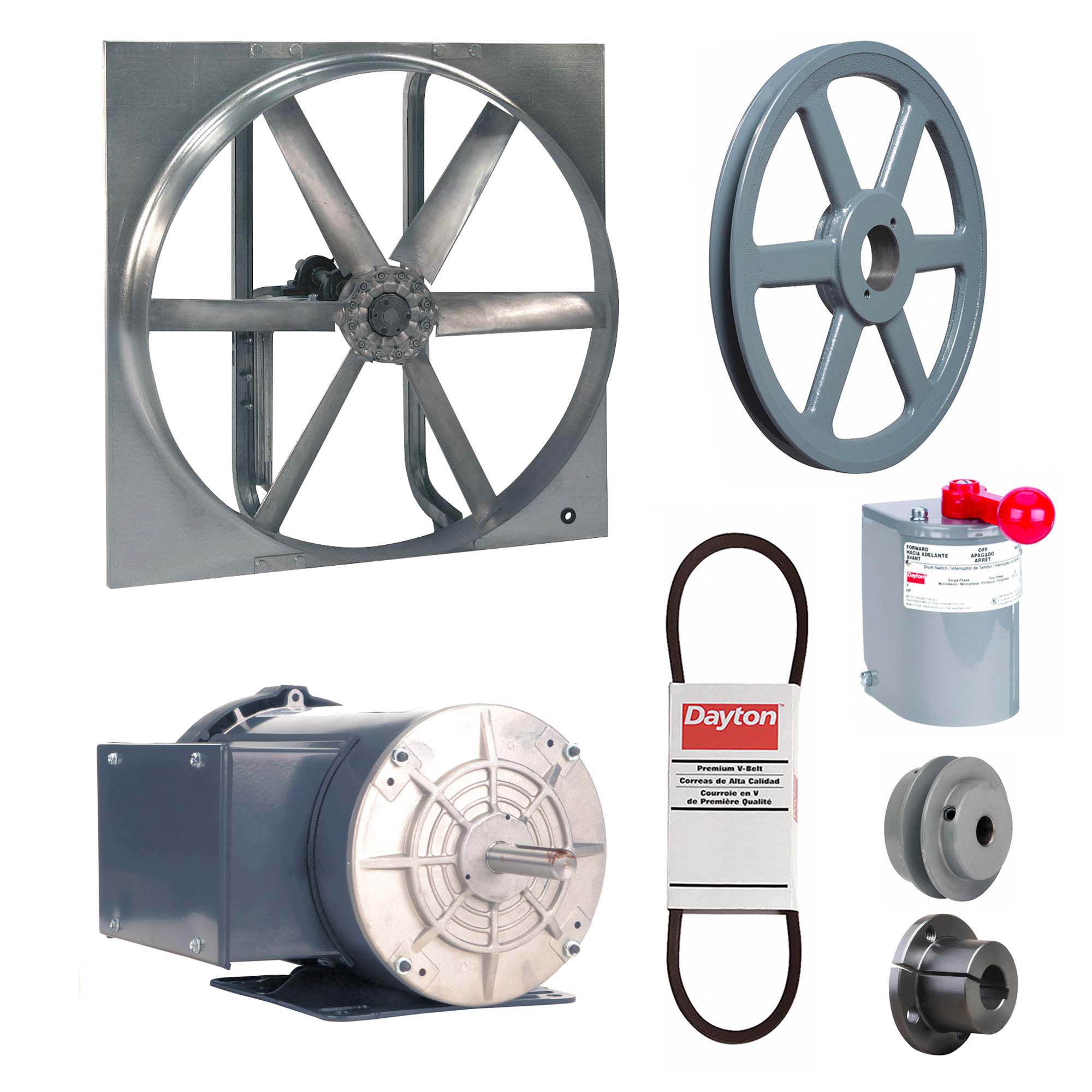 Exhaust/Supply Fan: Belt Drive, 48 in Blade, 1 1/2 hp, Totally Enclosed, 115/208-230V AC, 1 ph